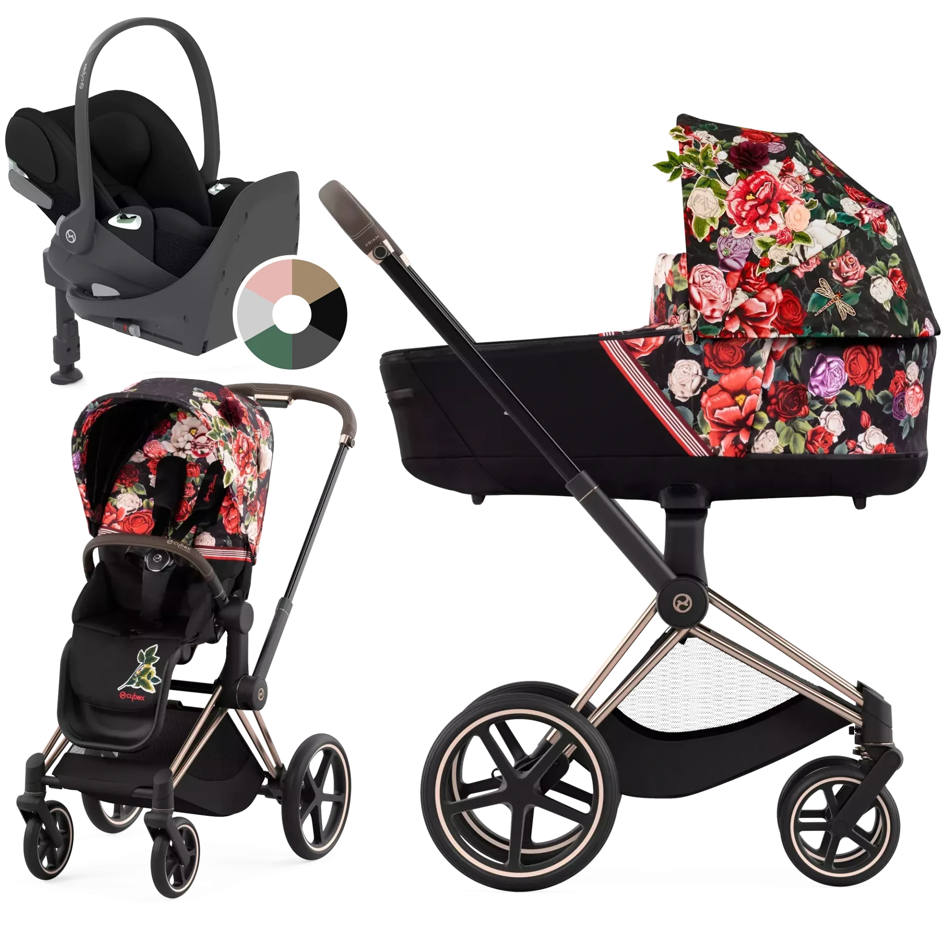 Cybex Priam 4.0 + Cybex Cloud T i-Size + baza T - 4w1 | Spring Blossom Dark - Fashion Collection