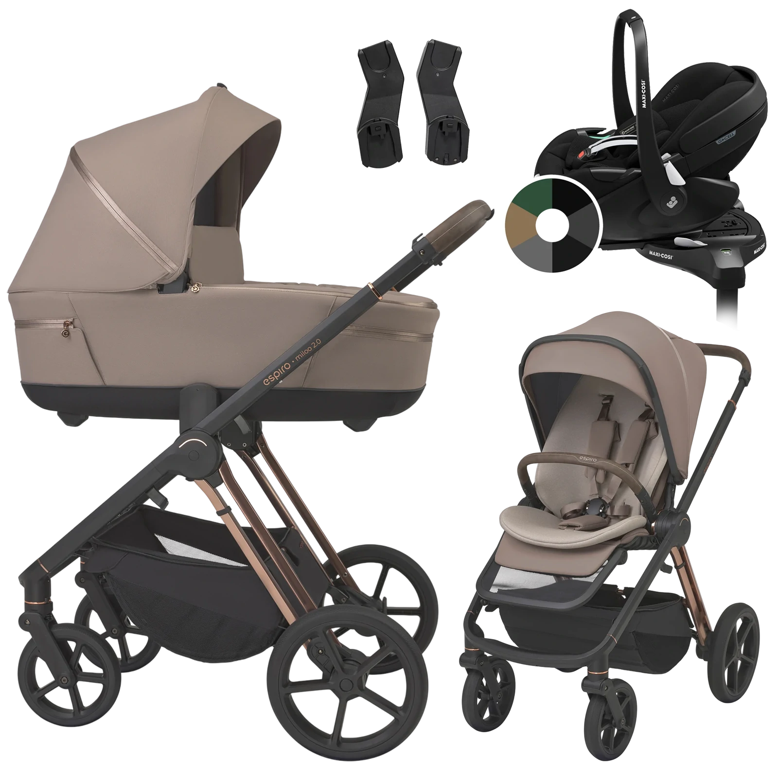 Espiro Miloo 2.0 + Maxi-Cosi Pebble 360 Pro2 + baza +GRATIS - 4w1 | 309 Tasty Cappuccino