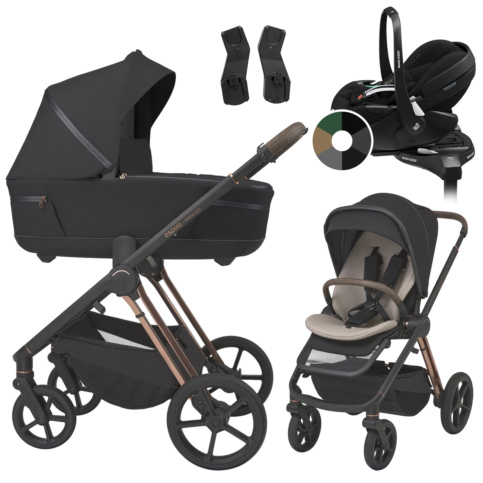 Espiro Miloo 2.0 + Maxi-Cosi Pebble 360 Pro2 + baza +GRATIS - 4w1 |  310 Diamond Black
