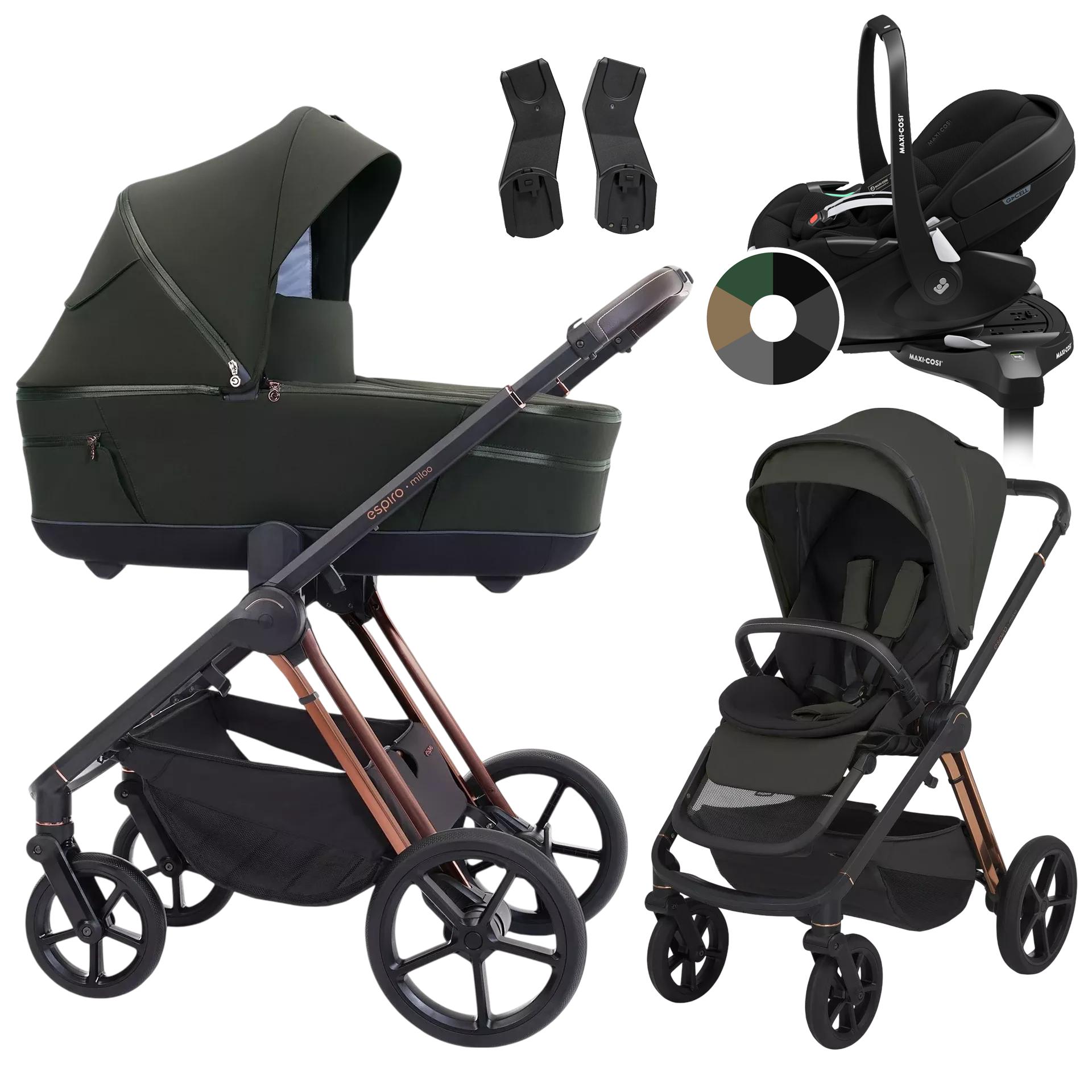 Espiro Miloo + Maxi-Cosi Pebble 360 Pro2 + baza +GRATIS - 4w1 | 204 Luxury Green