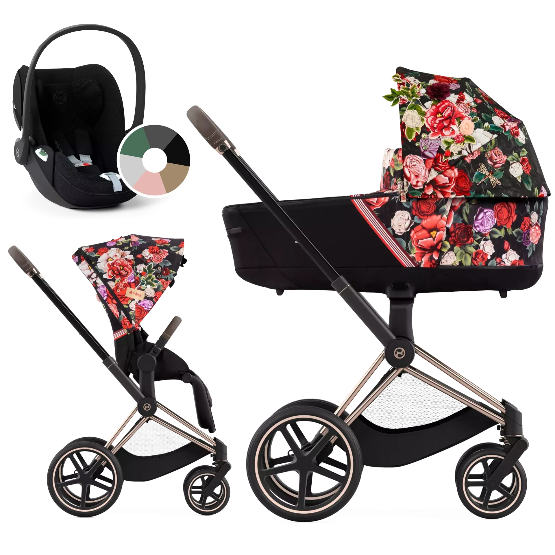 Cybex Priam 4.0 + Cybex Cloud T i-Size - 3w1 | Spring Blossom Dark - Fashion Collection