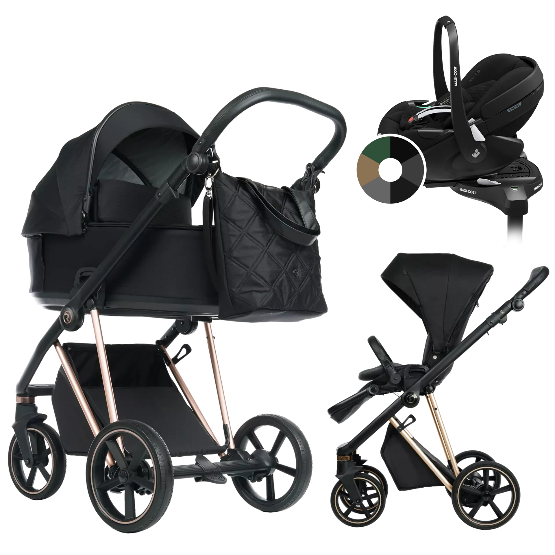 Roan Ivi 2.0 + Maxi-Cosi Pebble 360 Pro2 + baza +GRATIS - 4w1 | Raven Rosegold
