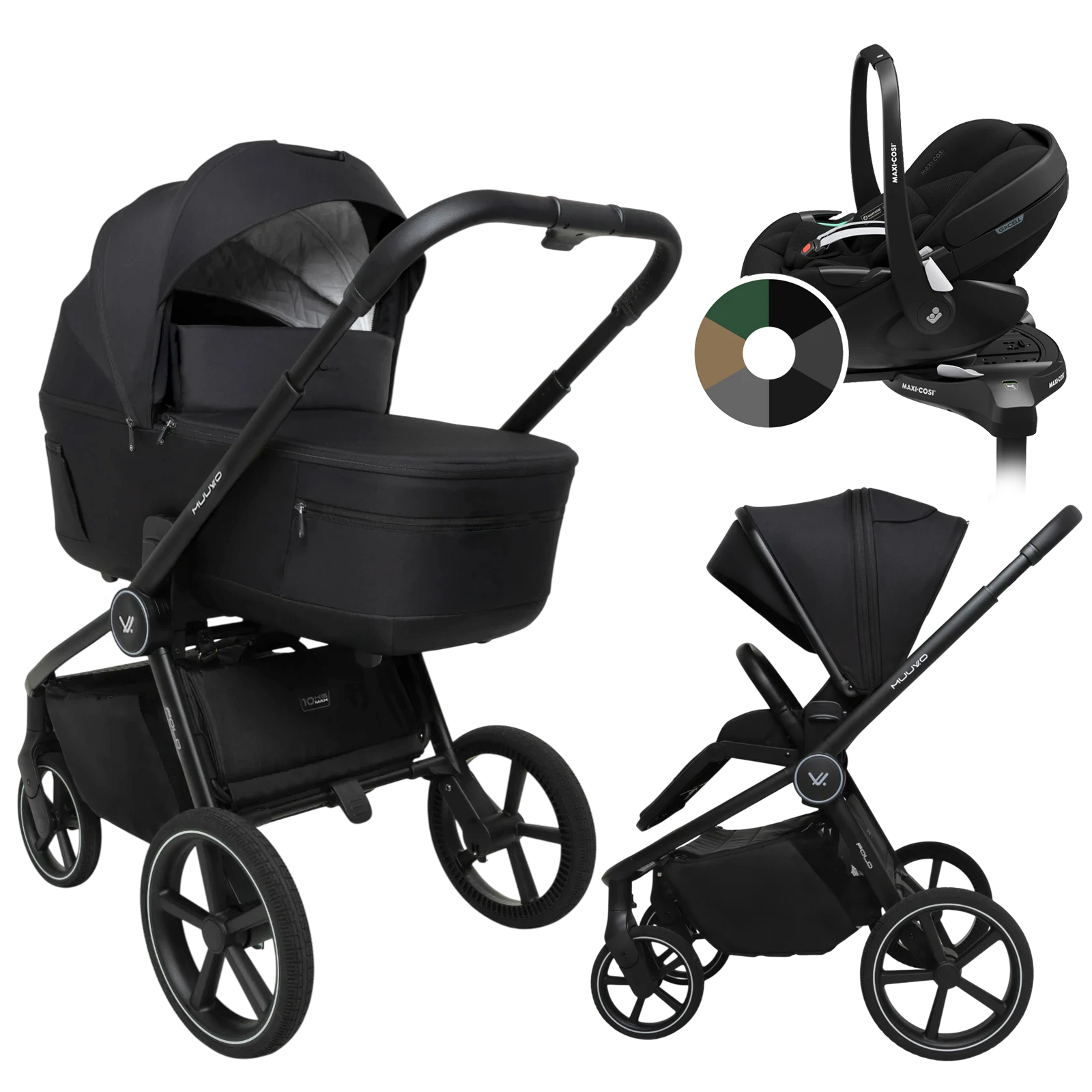 Muuvo Fold + Maxi-Cosi Pebble 360 Pro2 + baza + GRATIS - 4w1 | Classic Black