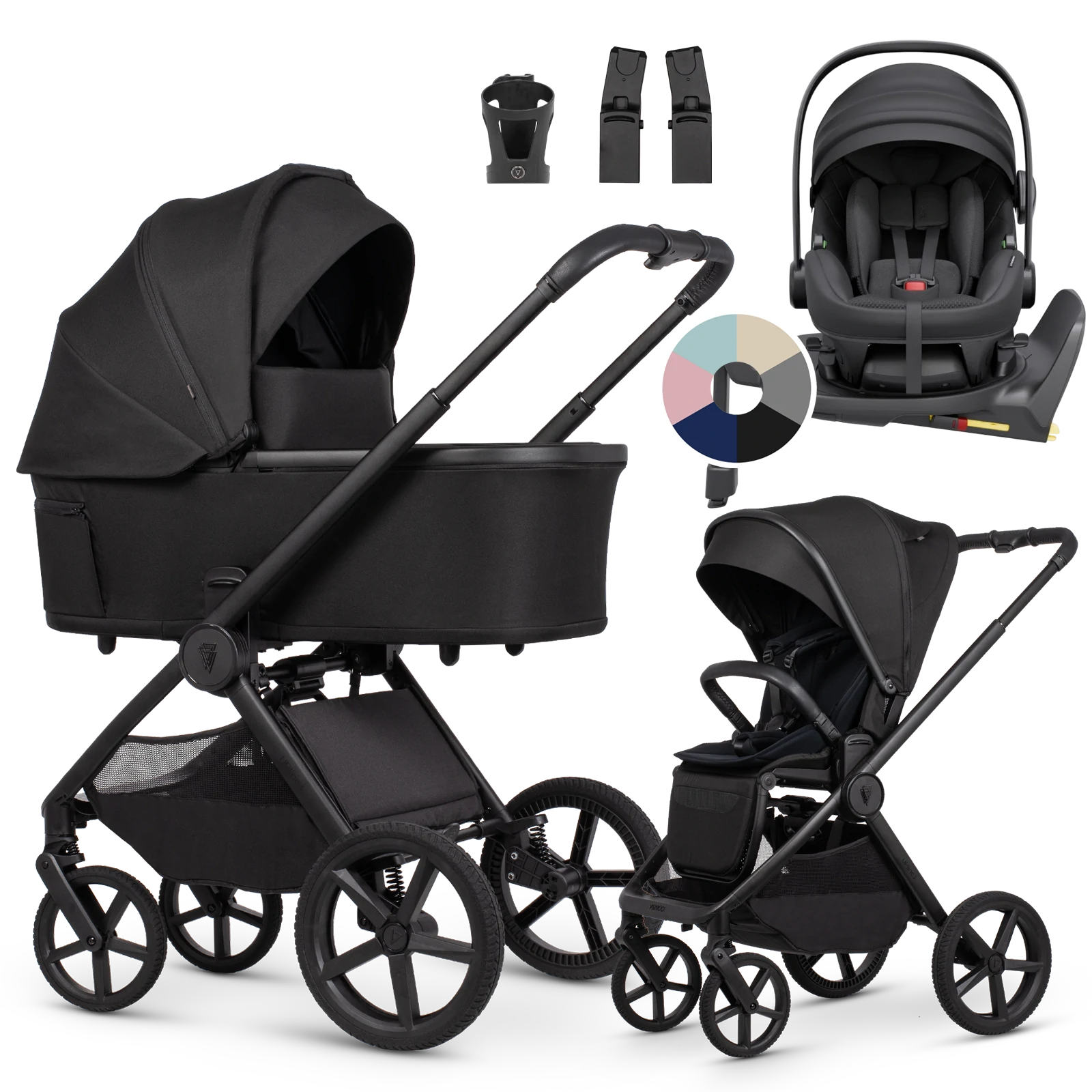 Venicci Upline 3 + Avionaut Pixel 3 + baza IQ Orbit + AKCESORIA - 4w1 | Onyx
