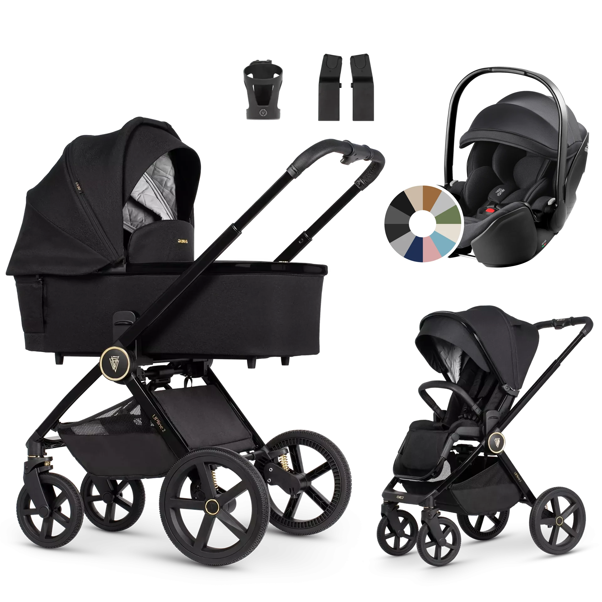 Venicci Upline 2 + Britax Römer Baby-Safe Pro +AKCESORIA - 3w1 | All Black