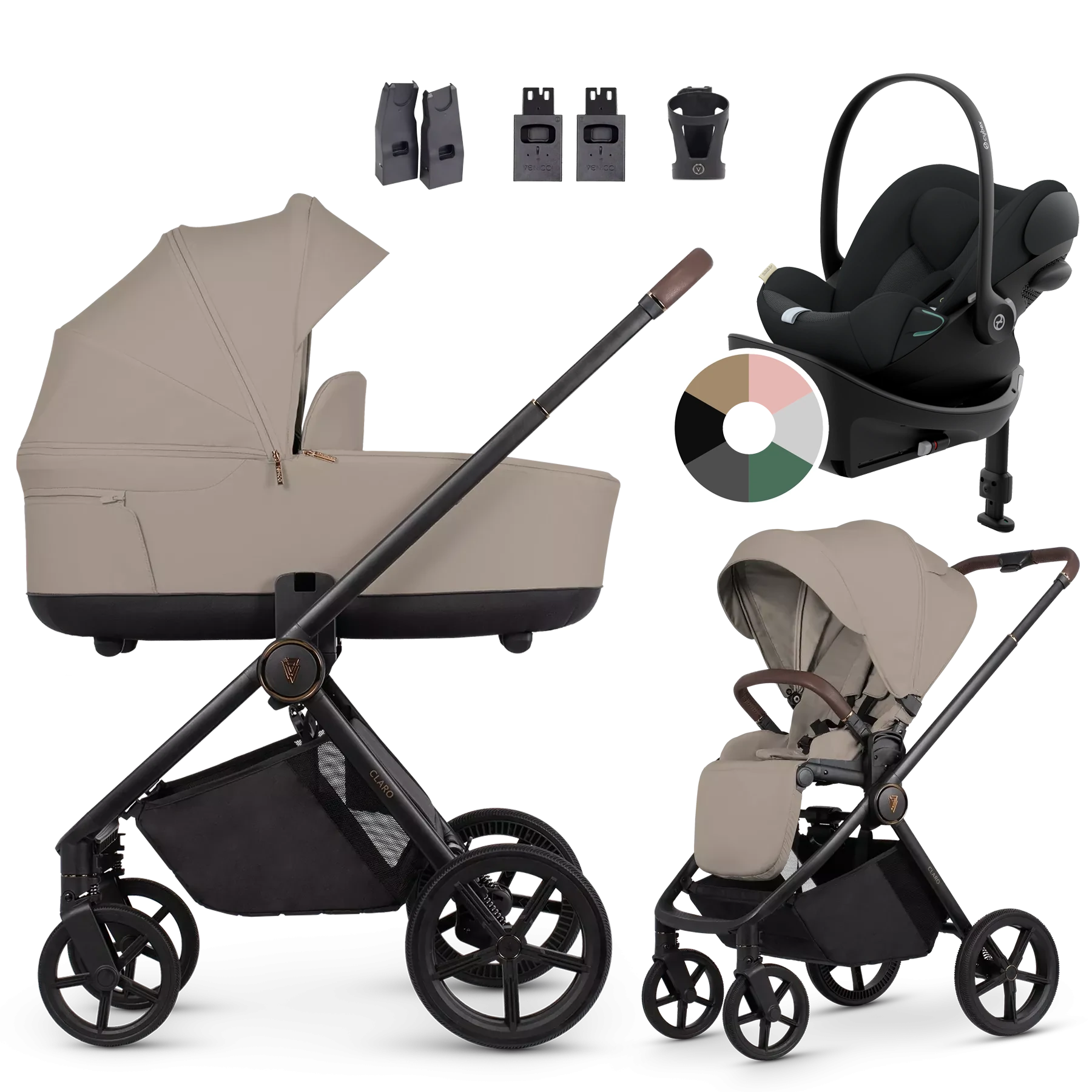 Venicci Claro + Cybex Cloud G + baza G +AKCESORIA - 4w1 | Vanilla