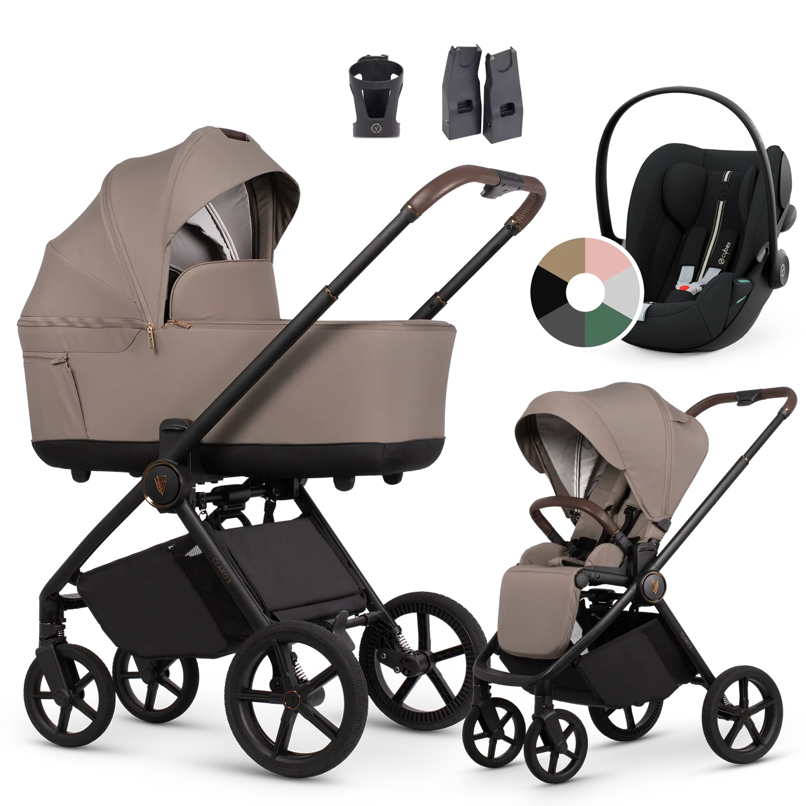 Venicci Claro 2 + Cybex Cloud G3 i-Size + AKCESORIA - 3w1 | Almond