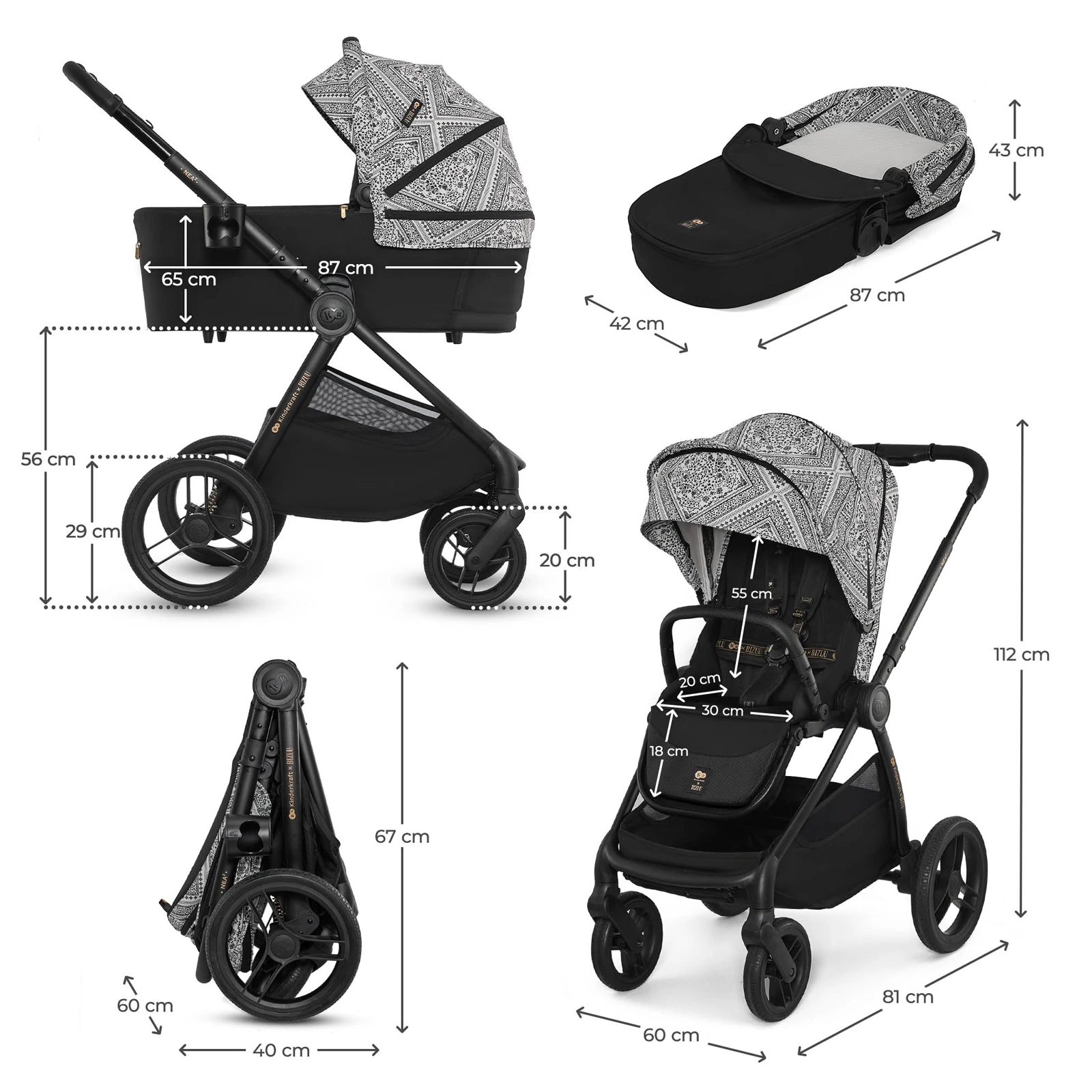 Kinderkraft Nea 2 - 2w1 | Lunar Black (Kinderkraft x Bizuu)