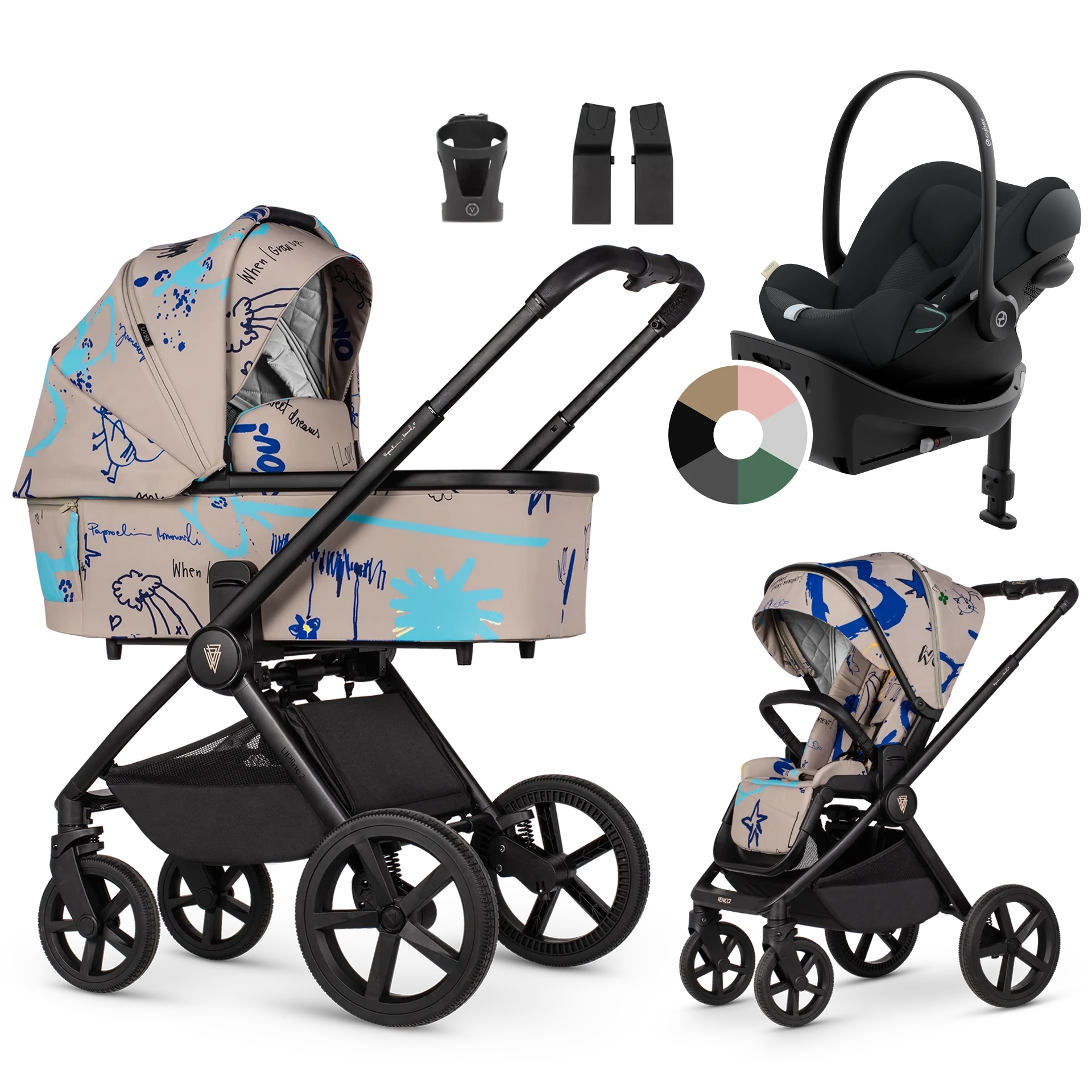 Venicci Upline 2 + Cybex Cloud G + baza G +AKCESORIA - 4w1 | Beige