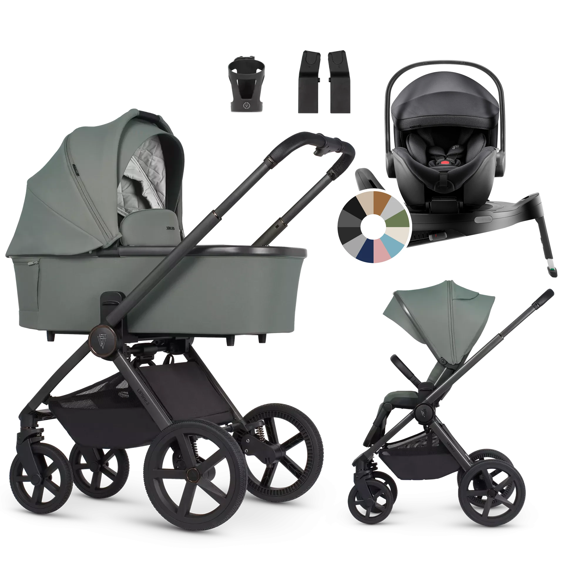Venicci Upline 2 + Britax Römer Baby-Safe Pro + baza +AKCESORIA - 4w1 | Aloe