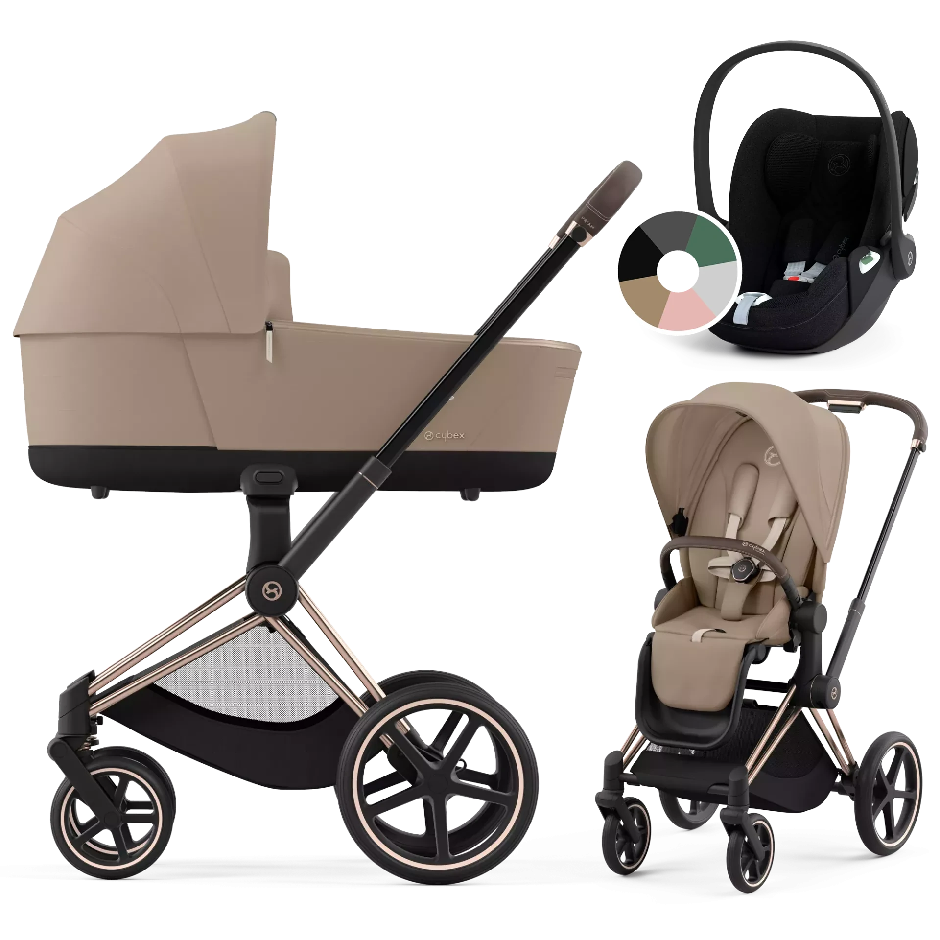 Cybex Priam 4.0 + Cybex Cloud T i-Size - 3w1 | Cozy Beige (Rosegold Frame)