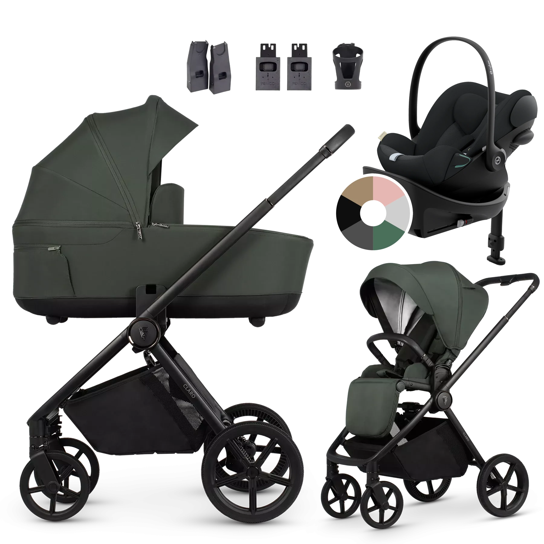 Venicci Claro + Cybex Cloud G + baza G +AKCESORIA - 4w1 | Forest