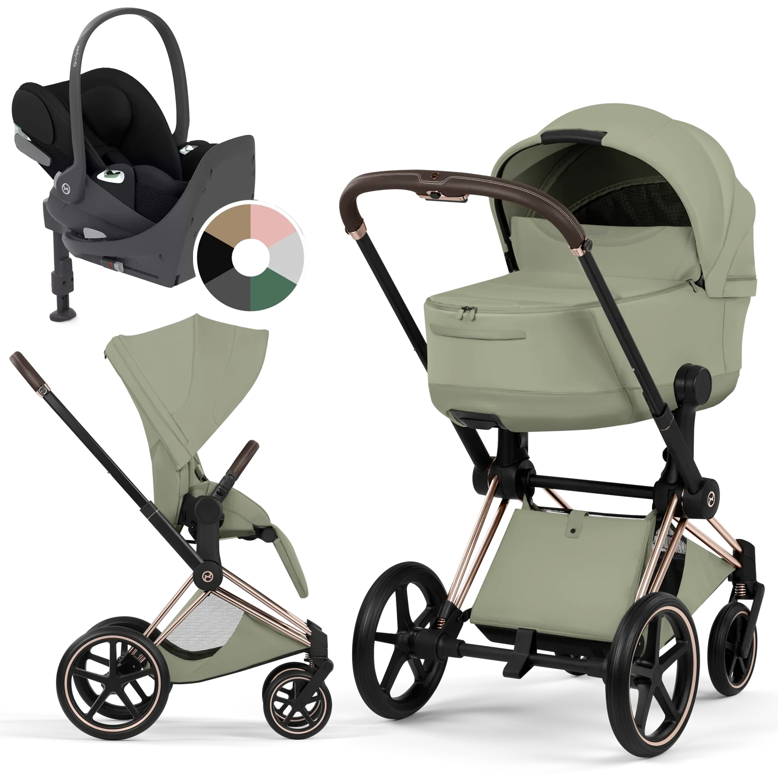Cybex Priam 5.0 - wózek 4w1 | Sage Green - Rosegold (Style)