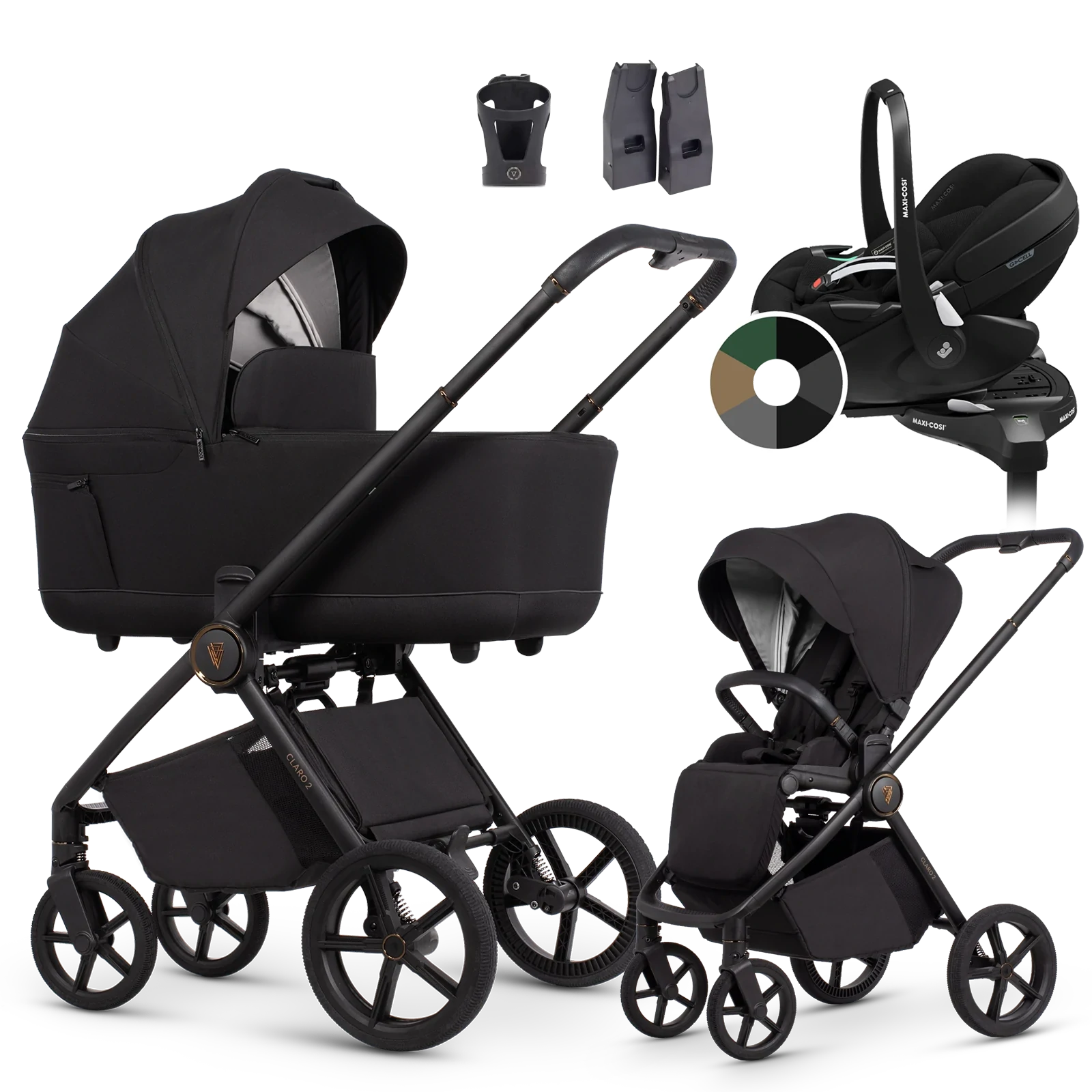 Venicci Claro 2 + Maxi-Cosi Pebble 360 Pro2 + baza + AKCESORIA - 4w1 | Noir