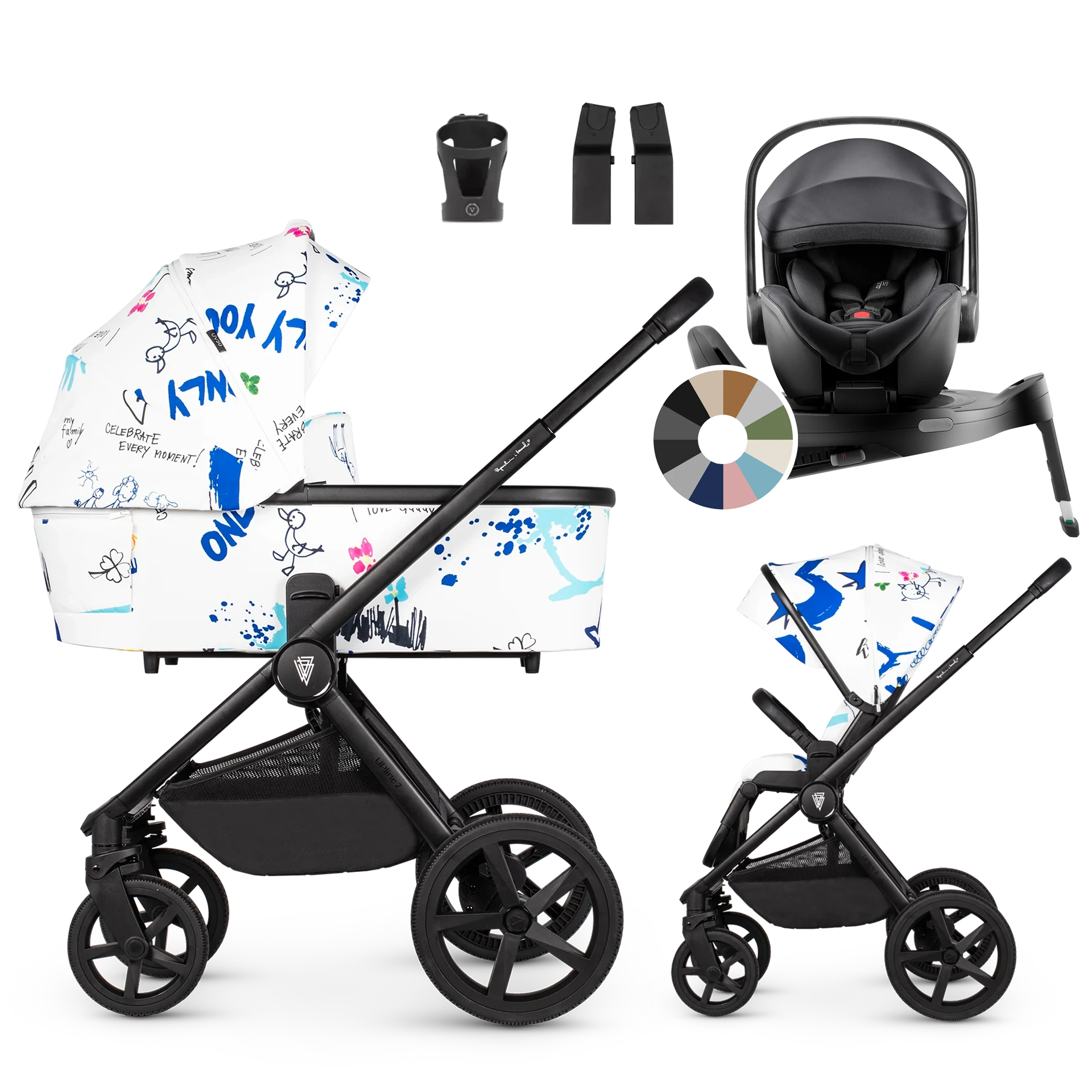 Venicci Upline 2 + Britax Römer Baby-Safe Pro + baza +AKCESORIA - 4w1 | White