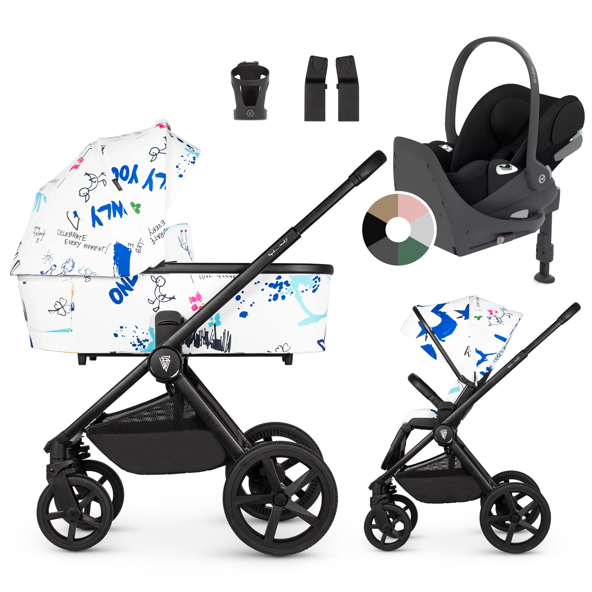 Venicci Upline 2 + Cybex Cloud T + baza T +AKCESORIA - 4w1 | White