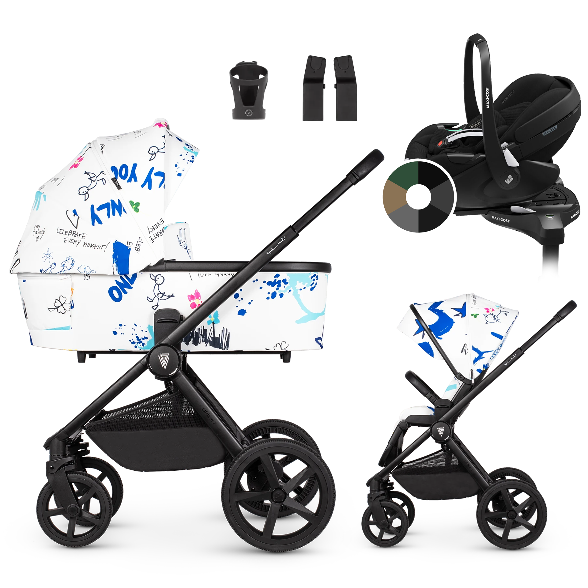 Venicci Upline 2 + Maxi-Cosi Pebble 360 Pro2 + baza +AKCESORIA - 4w1 | White