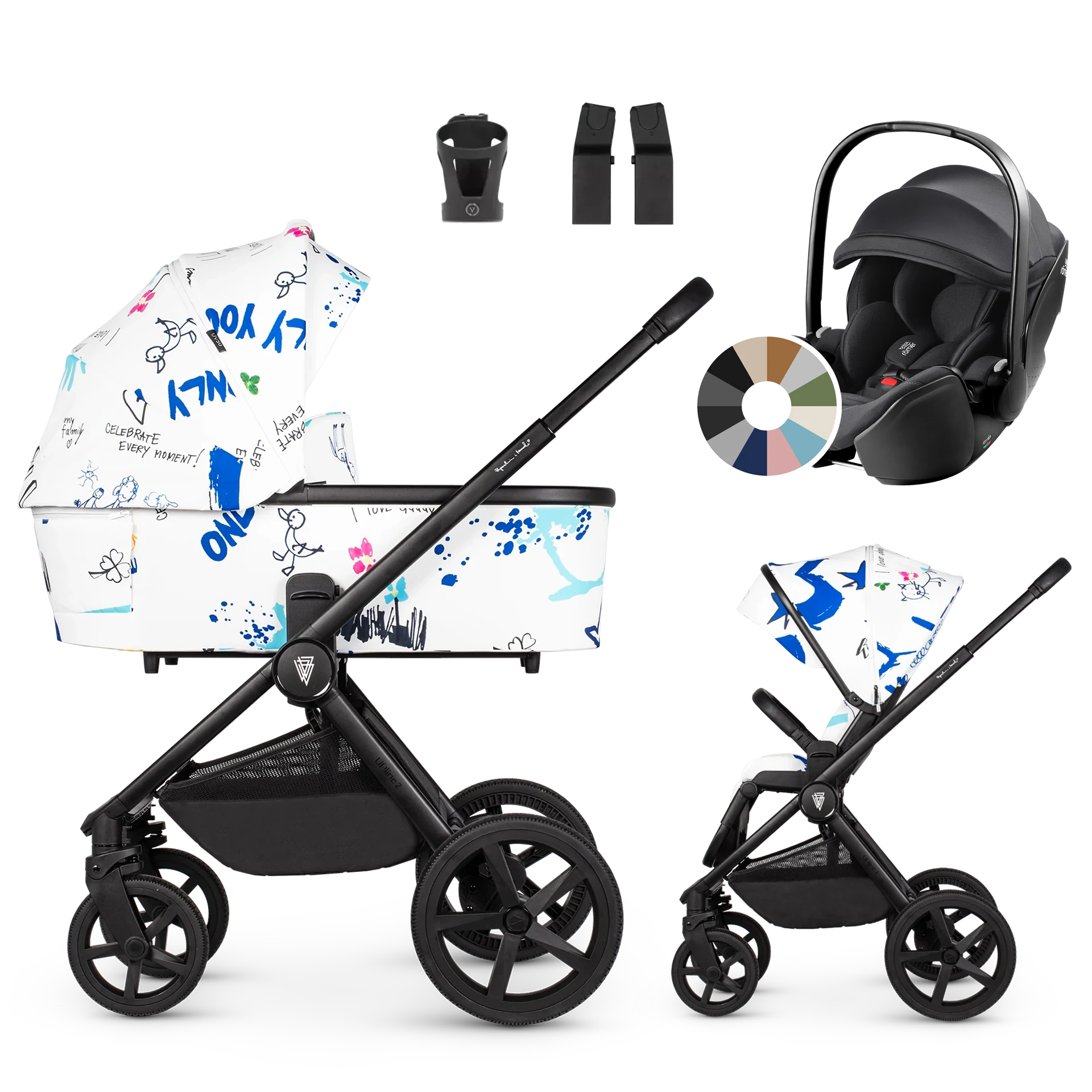 Venicci Upline 2 + Britax Römer Baby-Safe Pro +AKCESORIA - 3w1 | White