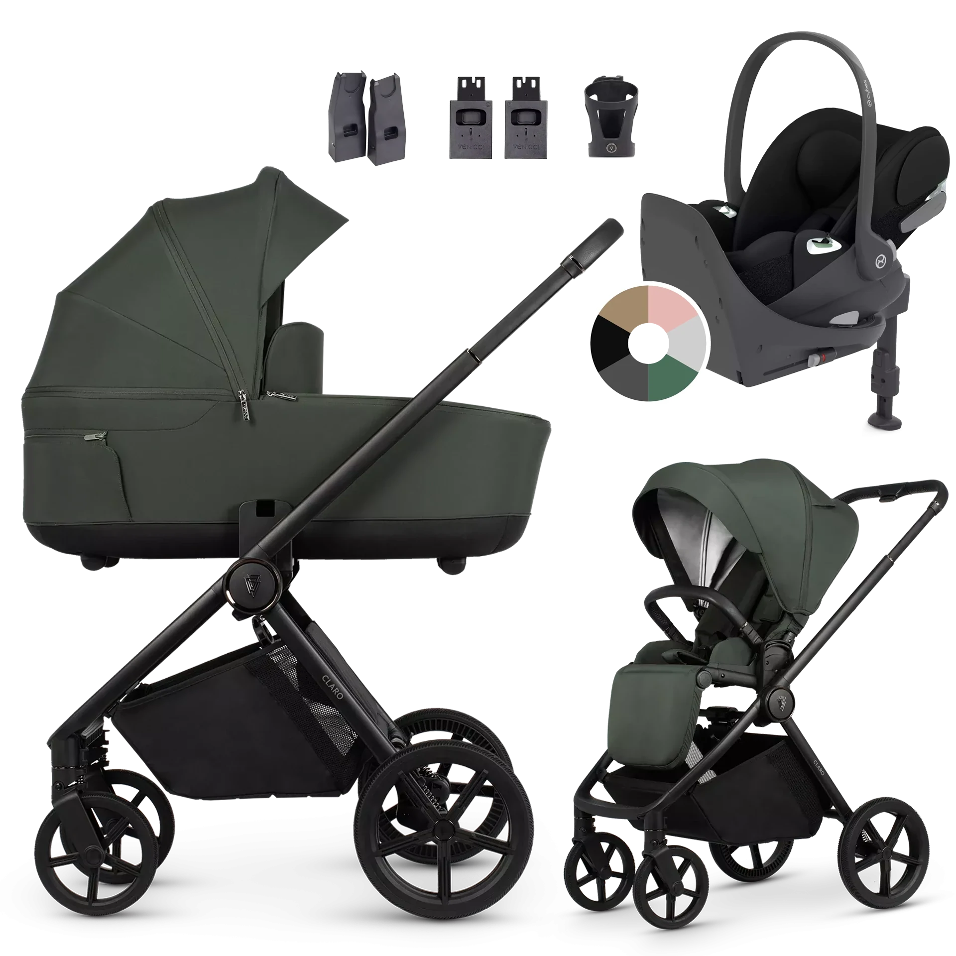 Venicci Claro + Cybex Cloud T + baza T +AKCESORIA - 4w1 | Forest