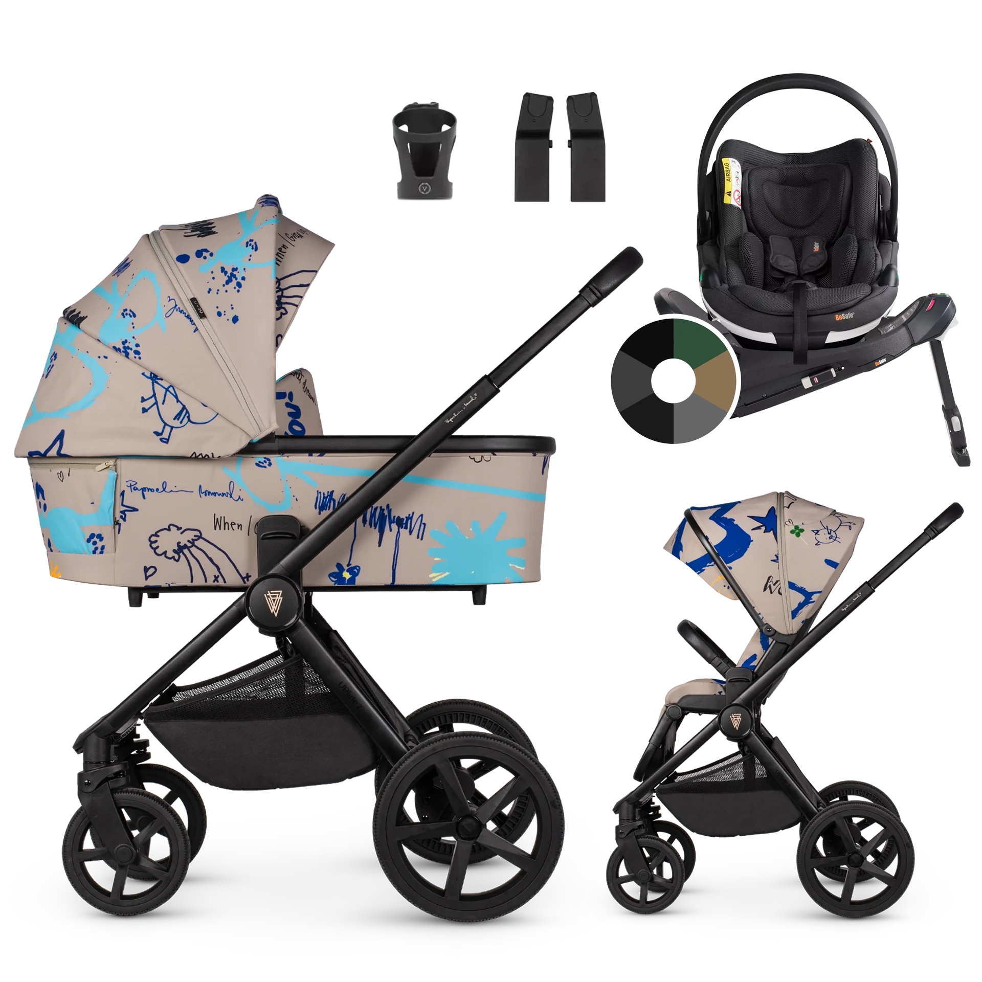 Venicci Upline 2 + BeSafe Go Beyond + baza Beyond +AKCESORIA - 4w1 | Beige
