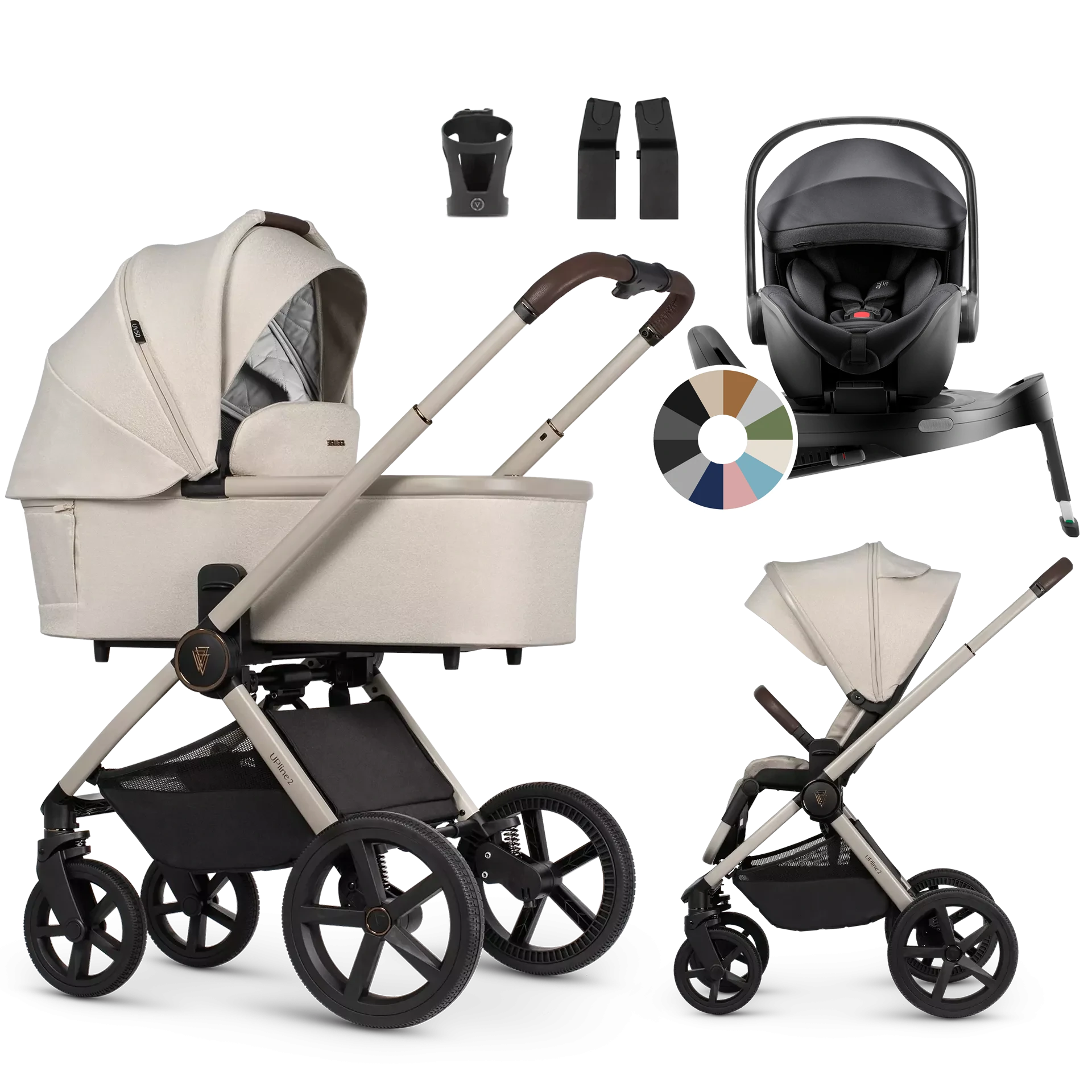 Venicci Upline 2 + Britax Römer Baby-Safe Pro + baza +AKCESORIA - 4w1 | Stone Beige