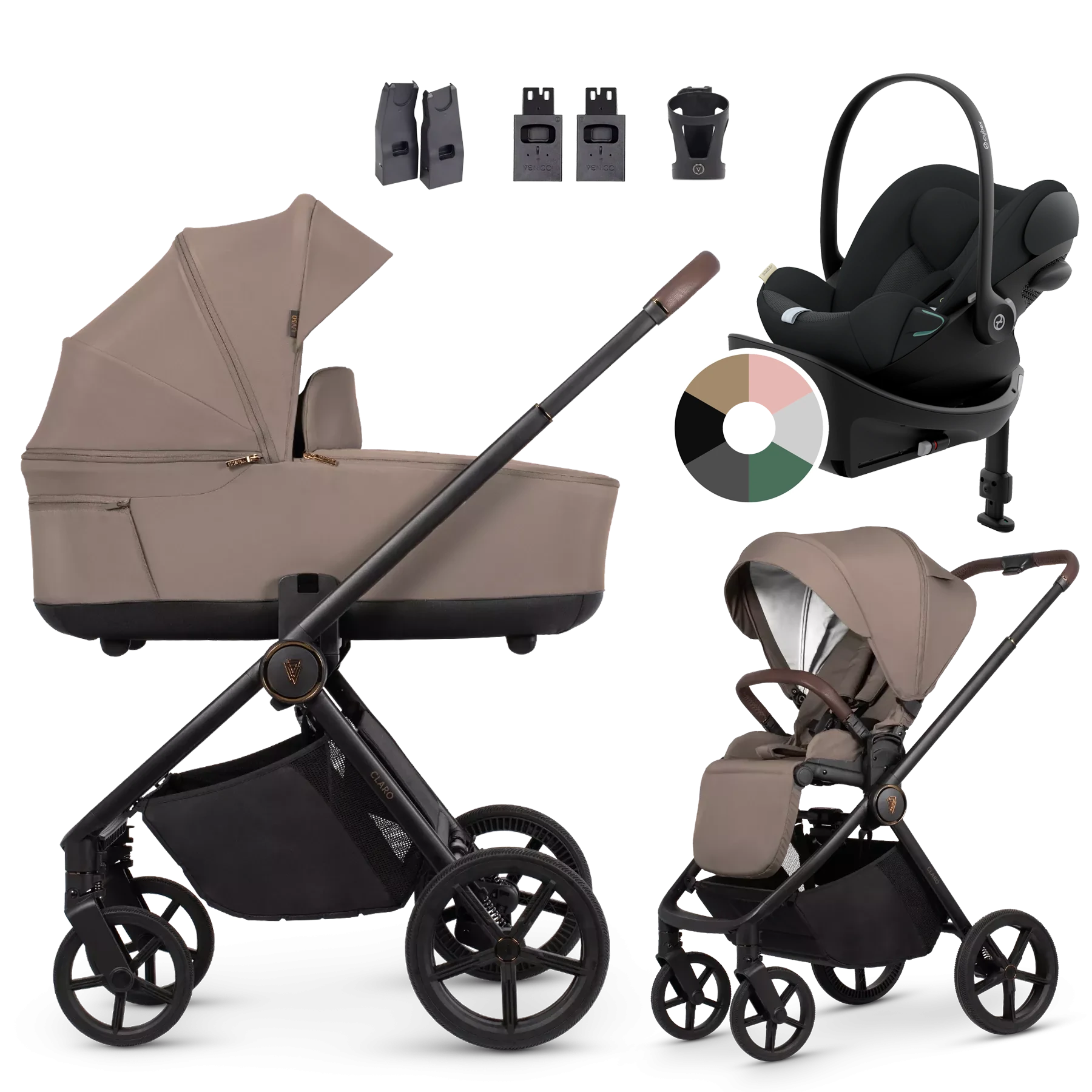 Venicci Claro + Cybex Cloud G + baza G +AKCESORIA - 4w1 | Almond