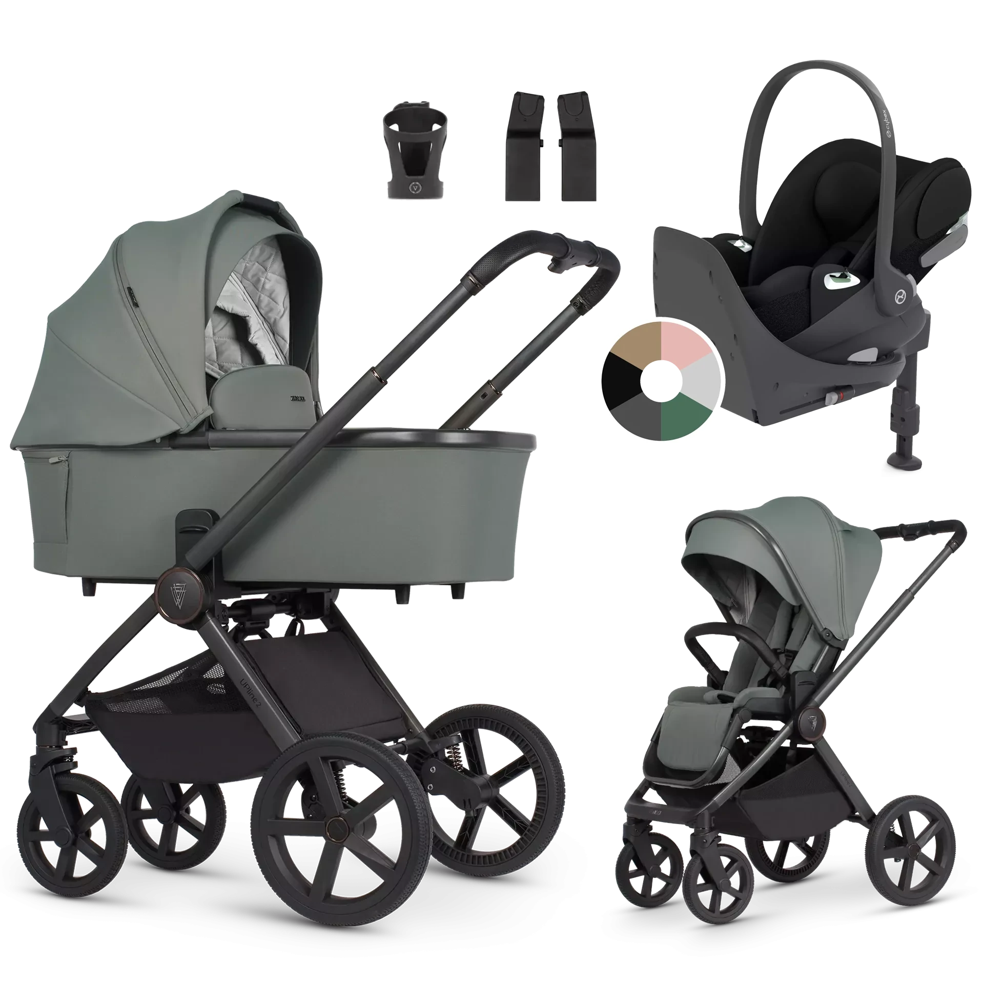 Venicci Upline 2 + Cybex Cloud T + baza T +AKCESORIA - 4w1 | Aloe