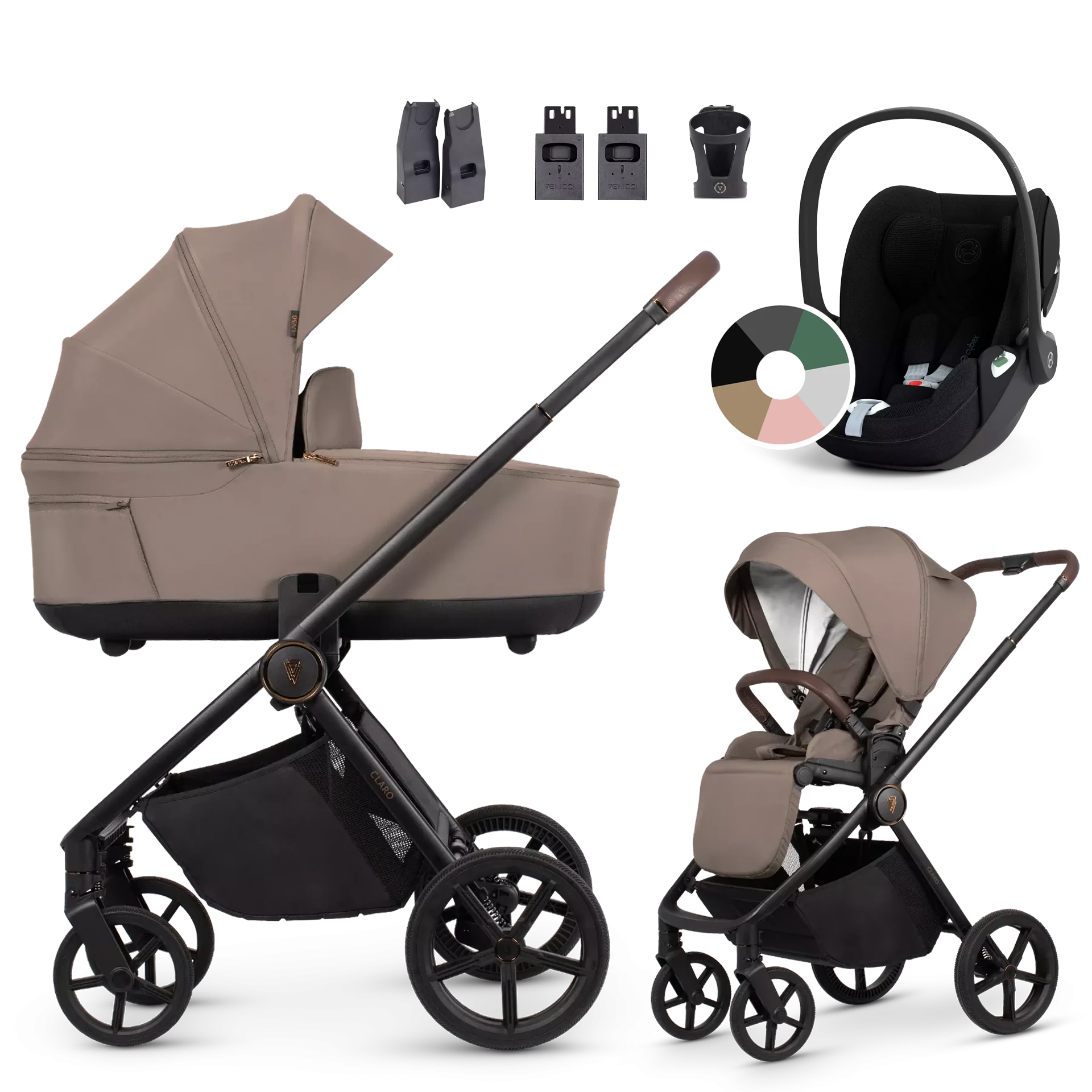 Venicci Claro + Cybex Cloud T i-Size +AKCESORIA - 3w1 | Almond