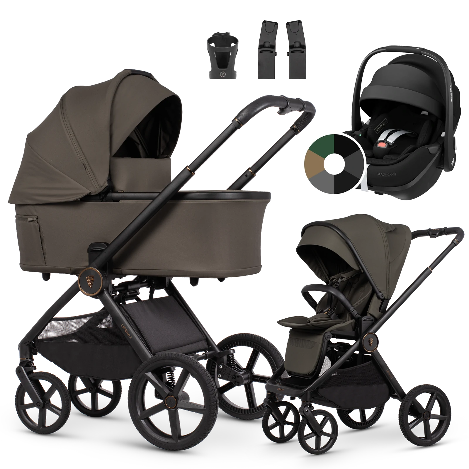 Venicci Upline 3 + Maxi-Cosi Pebble 360 Pro2 + AKCESORIA - 3w1 | Truffle