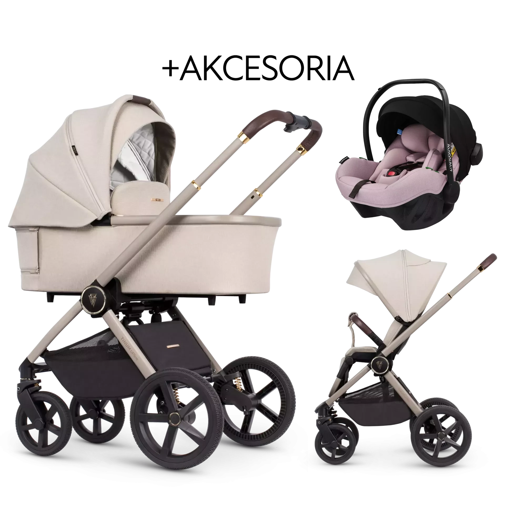 Venicci Tinum Upline + Avionaut Pixel Pro 2.0 C + AKCESORIA - 3w1 | Stone Beige