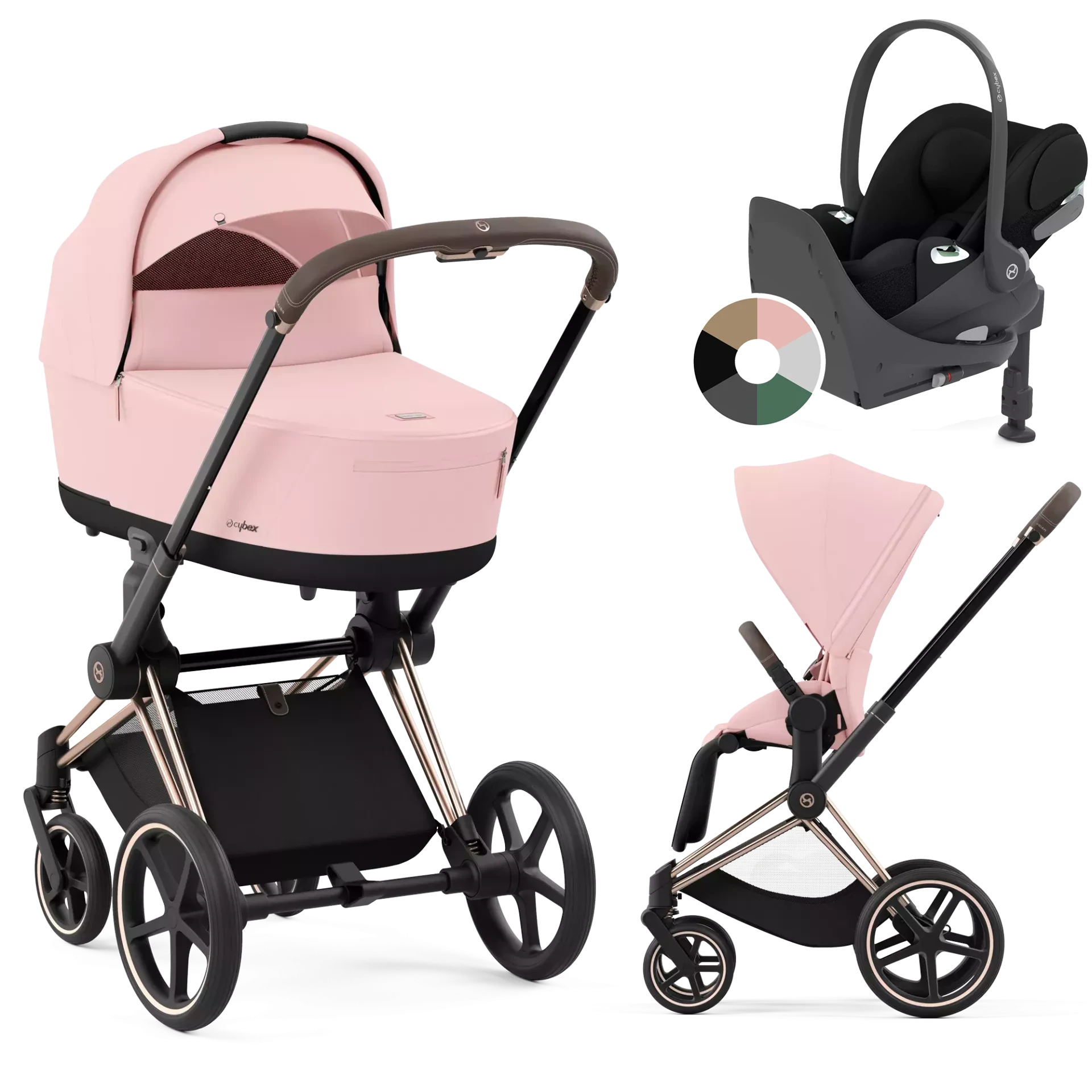 Cybex Priam 4.0 + Cybex Cloud T i-Size + baza T - 4w1 | Peach Pink (Rosegold Frame)