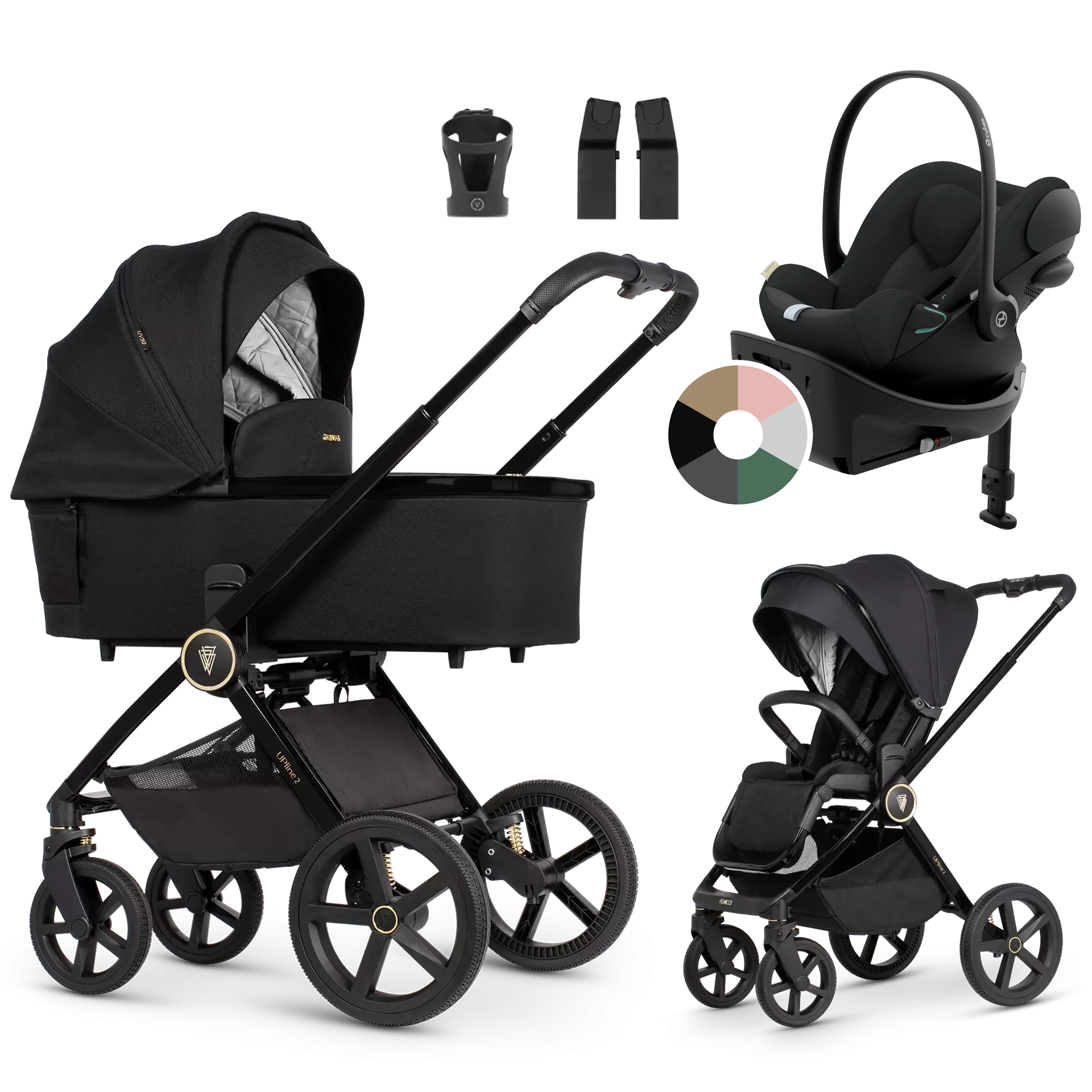 Venicci Upline 2 + Cybex Cloud G + baza G +AKCESORIA - 4w1 | All Black