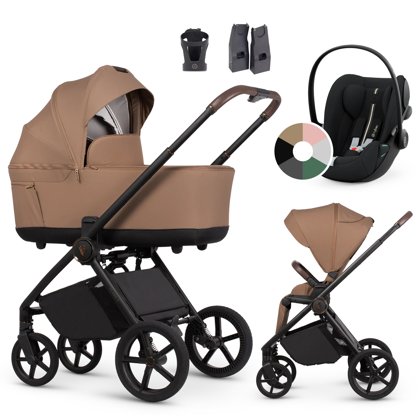Venicci Claro 2 + Cybex Cloud G3 i-Size + AKCESORIA - 3w1 | Caramel