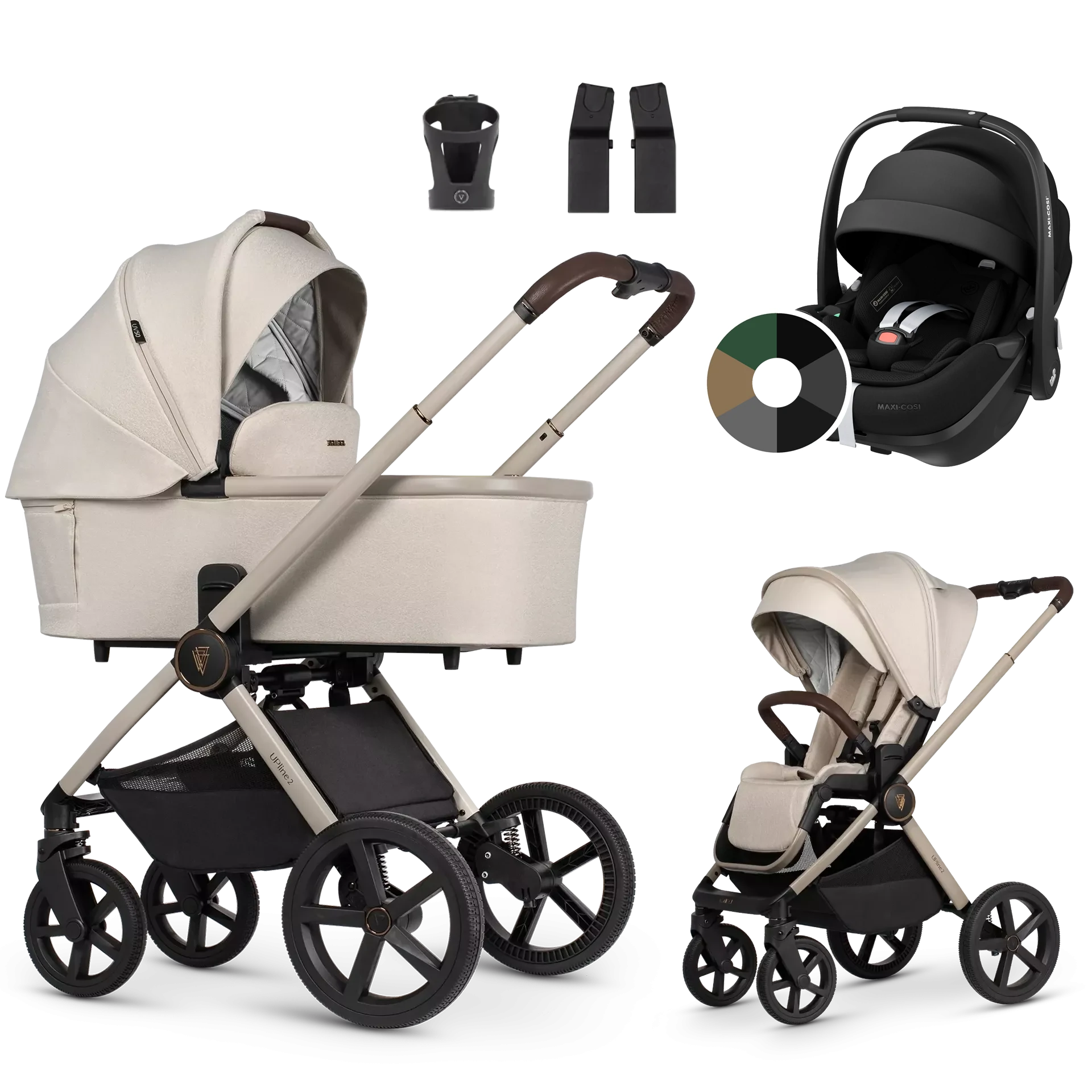 Venicci Upline 2 + Maxi-Cosi Pebble 360 Pro2 +AKCESORIA - 3w1 | Stone Beige