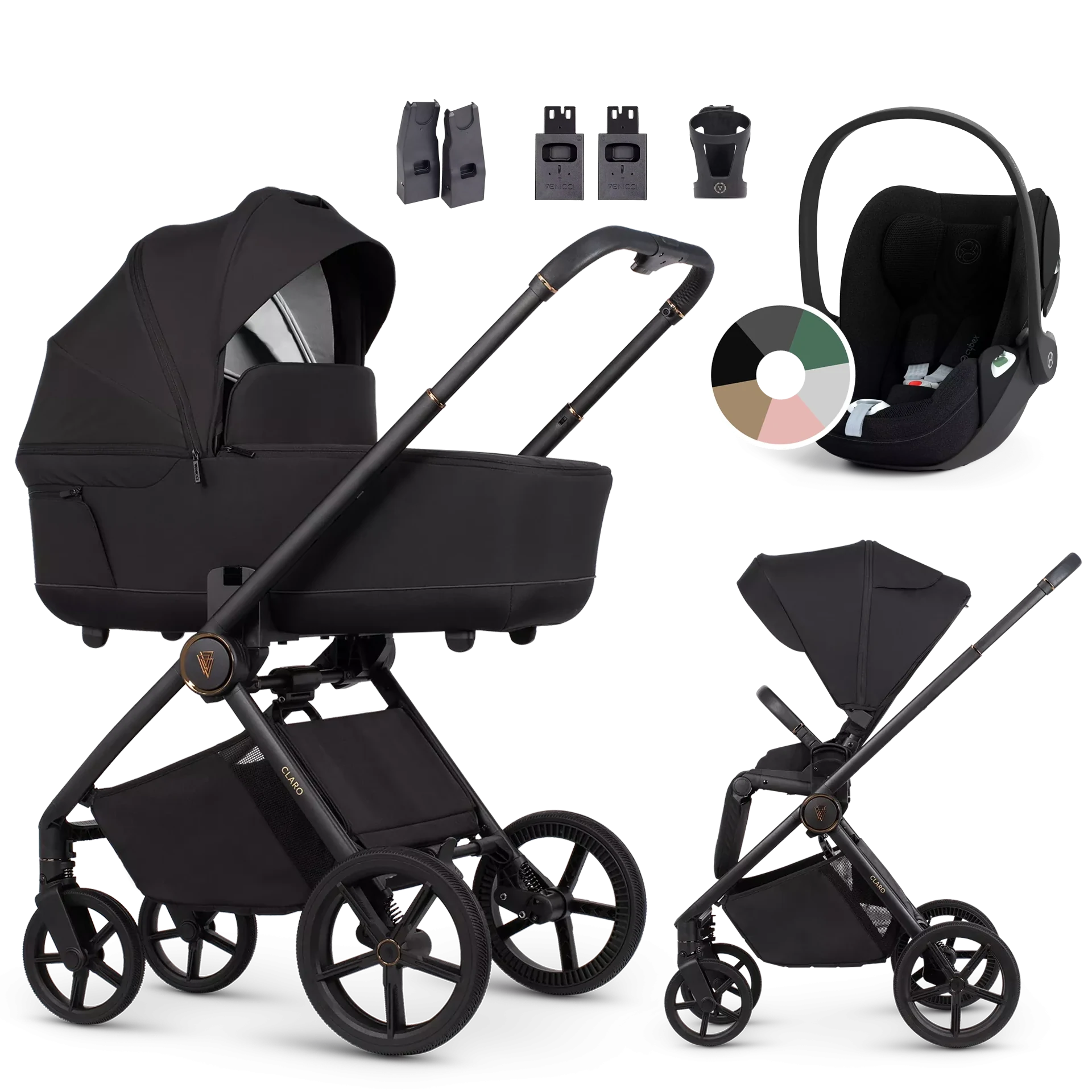 Venicci Claro + Cybex Cloud T i-Size +AKCESORIA - 3w1 | Noir