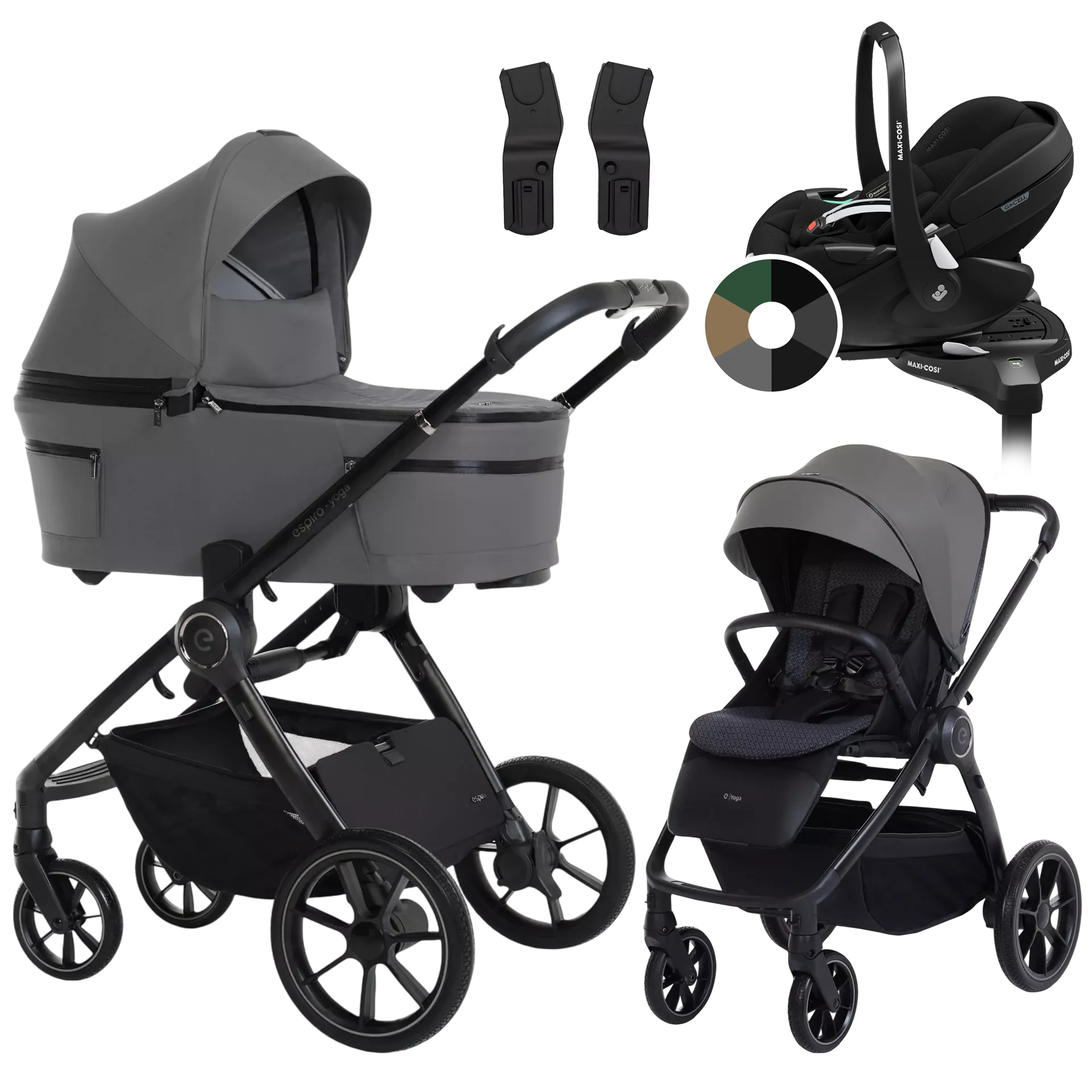 Espiro Yoga 2025 + Maxi-Cosi Pebble 360 Pro2 + baza +GRATIS - 4w1 | 117 Gray Zen