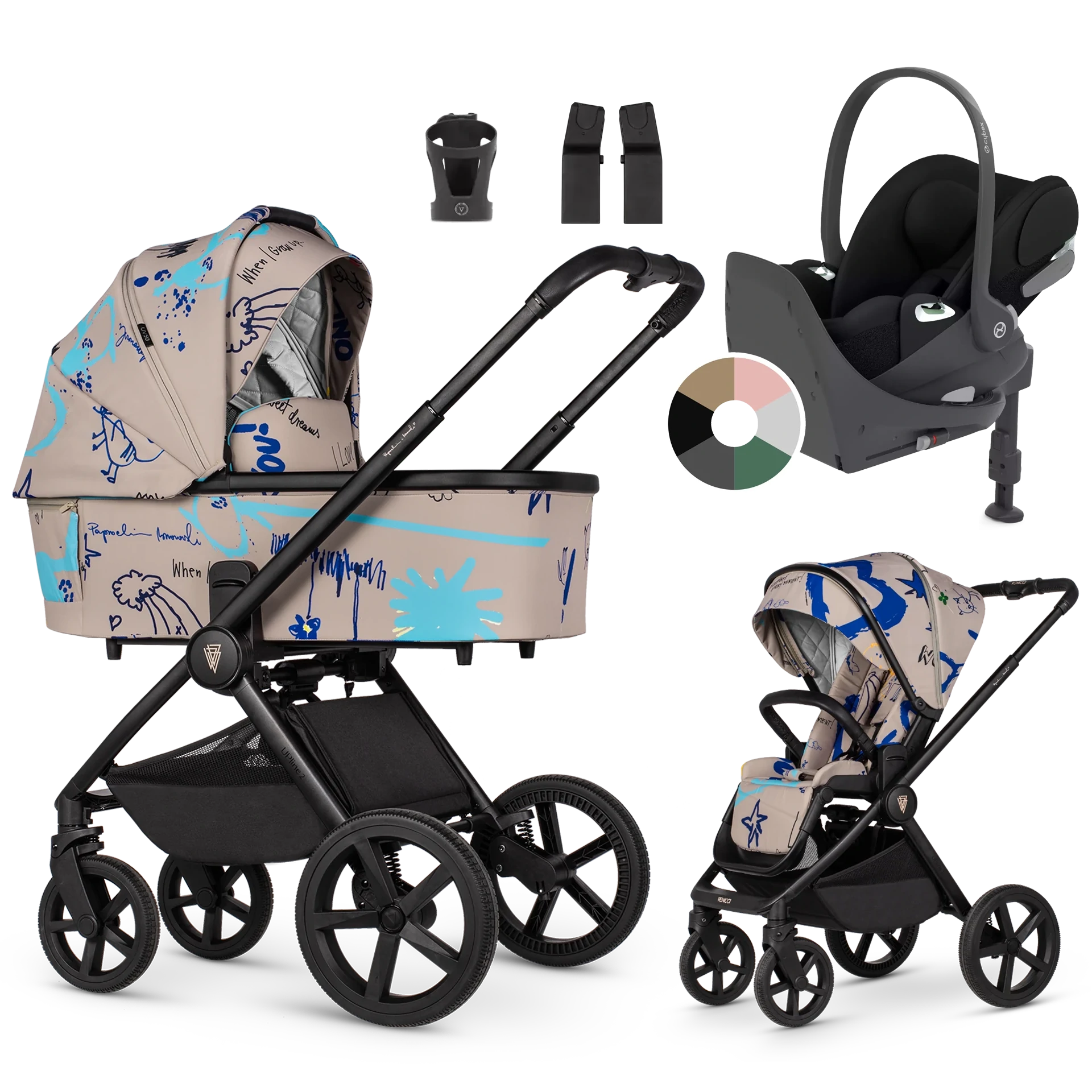 Venicci Upline 2 + Cybex Cloud T + baza T +AKCESORIA - 4w1 | Beige