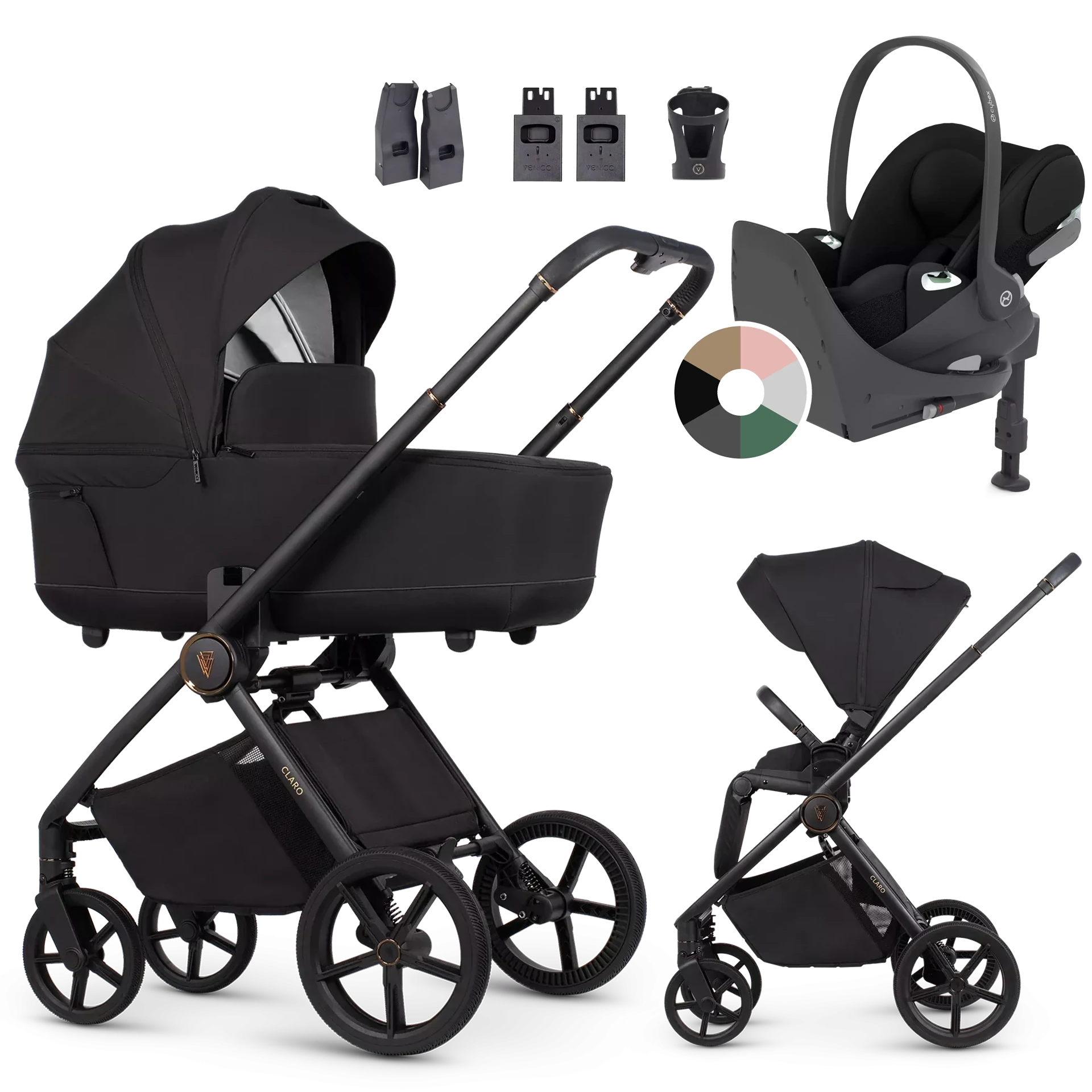Venicci Claro + Cybex Cloud T + baza T +AKCESORIA - 4w1 | Noir