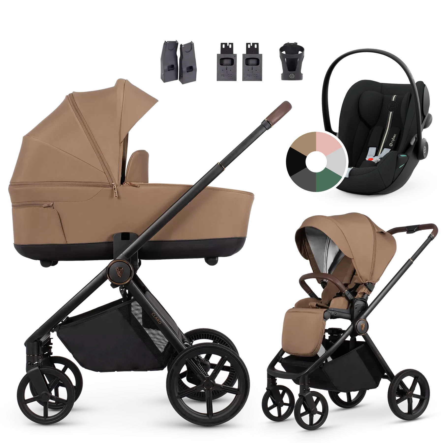 Venicci Claro + Cybex Cloud G i-Size +AKCESORIA - 3w1 | Caramel