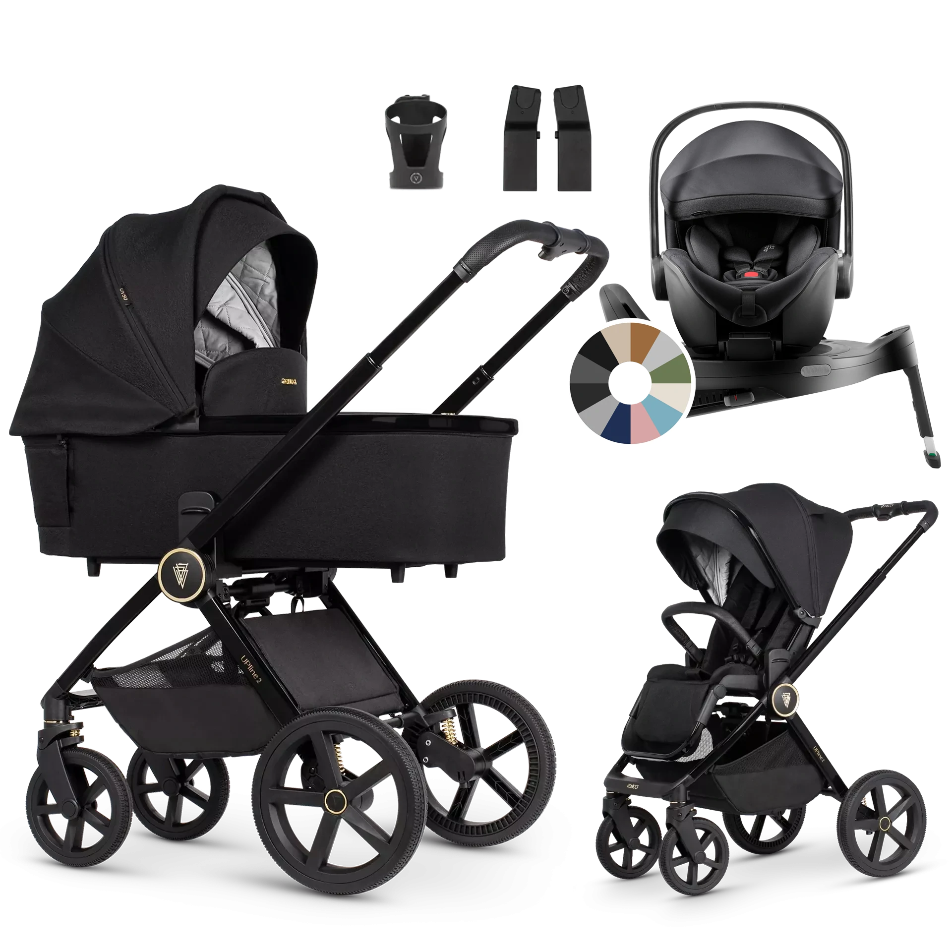 Venicci Upline 2 + Britax Römer Baby-Safe Pro + baza +AKCESORIA - 4w1 | All Black