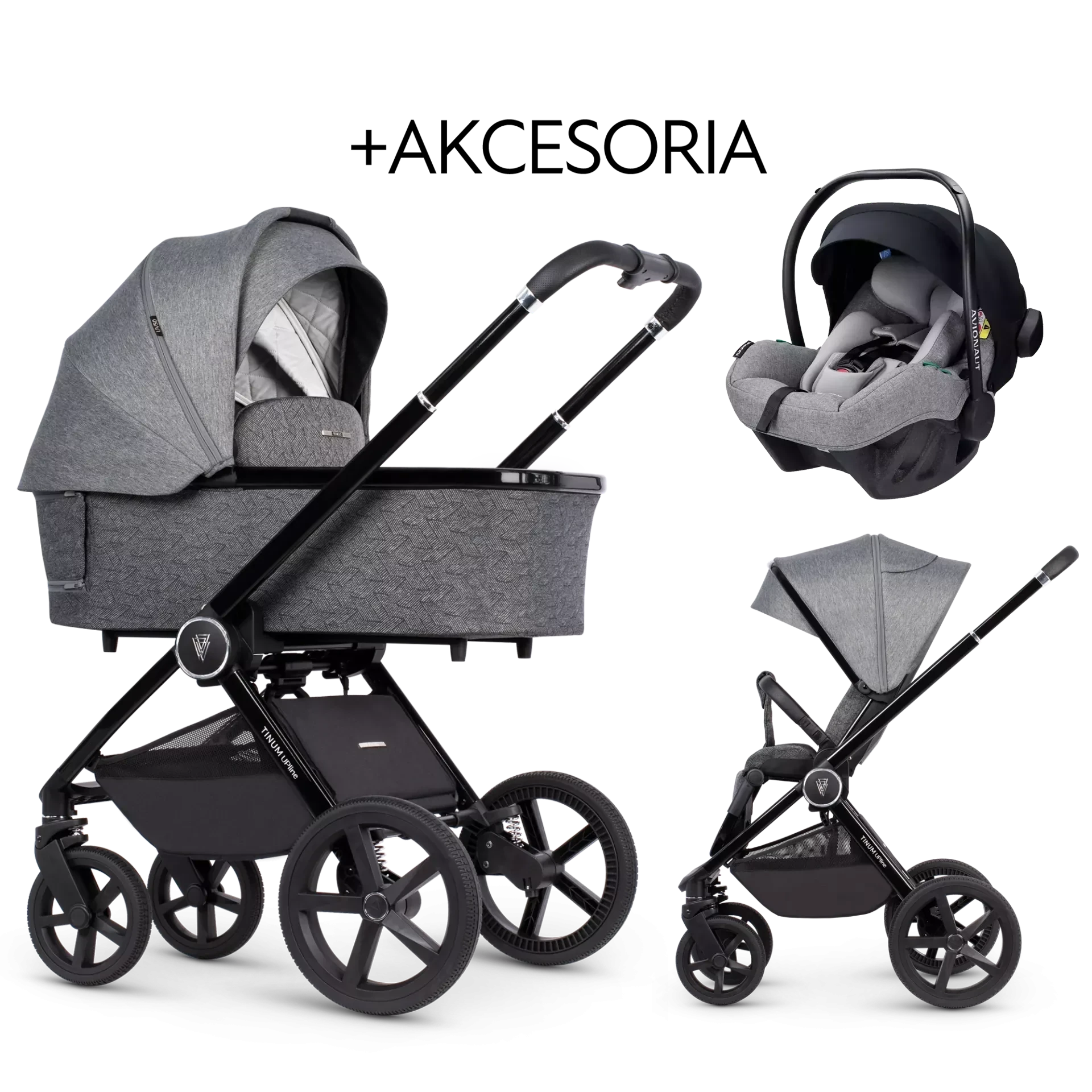 Venicci Tinum Upline + Avionaut Pixel Pro 2.0 C + AKCESORIA - 3w1 | Slate Grey