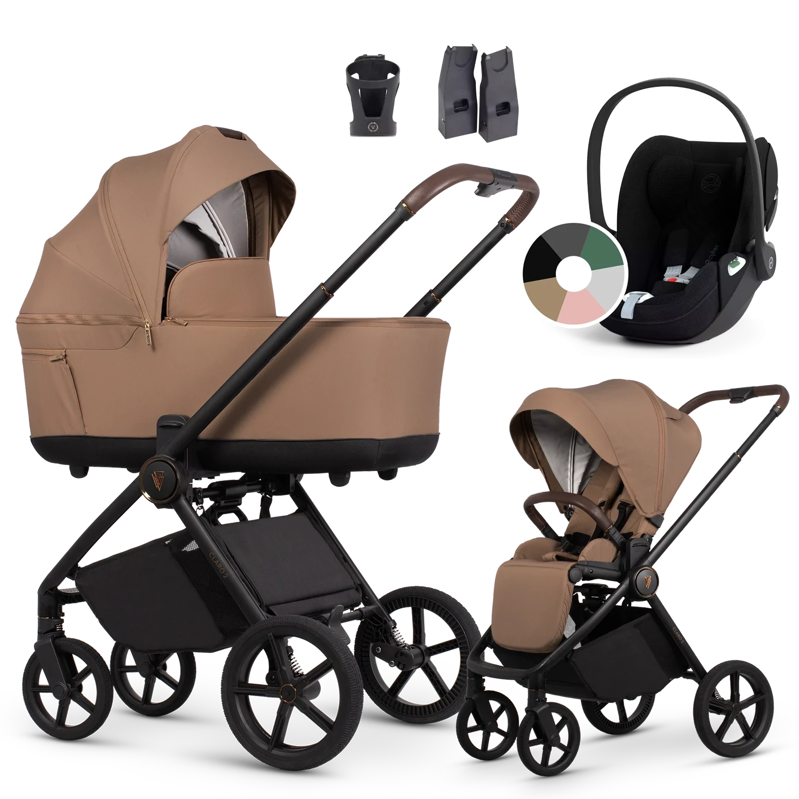 Venicci Claro 2 + Cybex Cloud T i-Size + AKCESORIA - 3w1 | Caramel