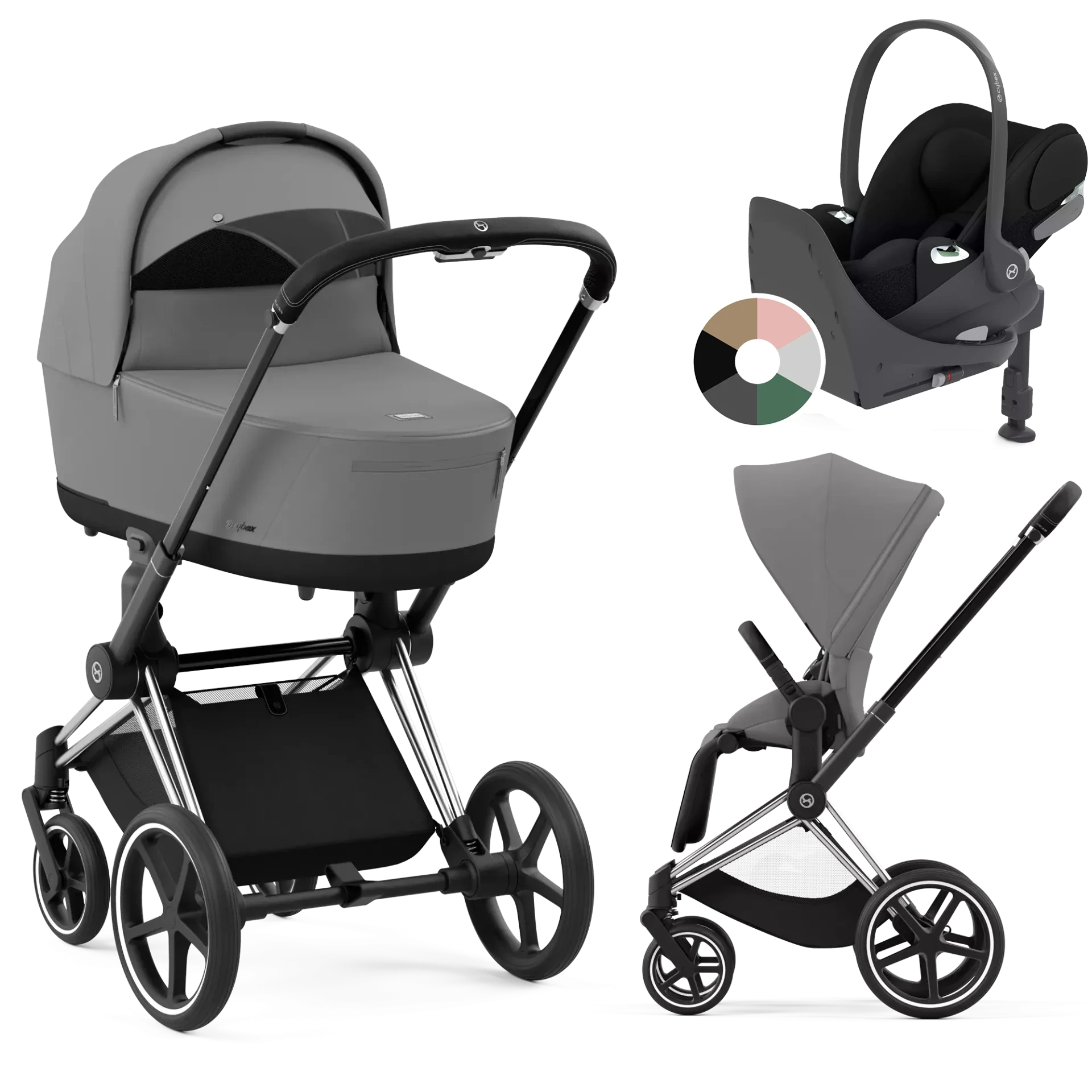 Cybex Priam 4.0 + Cybex Cloud T i-Size + baza T - 4w1 | Mirage Grey (Chrome Black Frame)