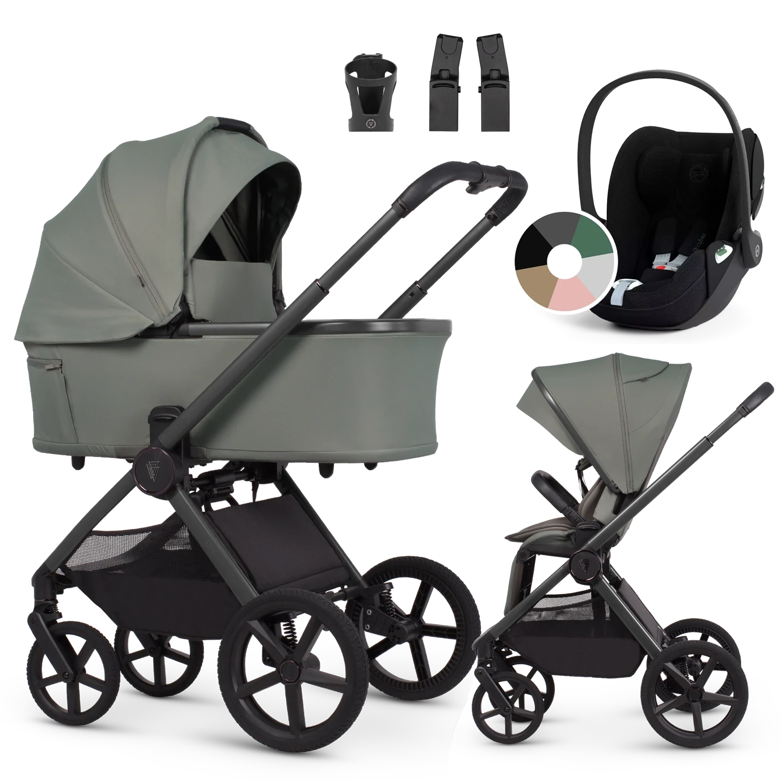 Venicci Upline 3 + Cybex Cloud T i-Size + AKCESORIA - 3w1 | Aloe