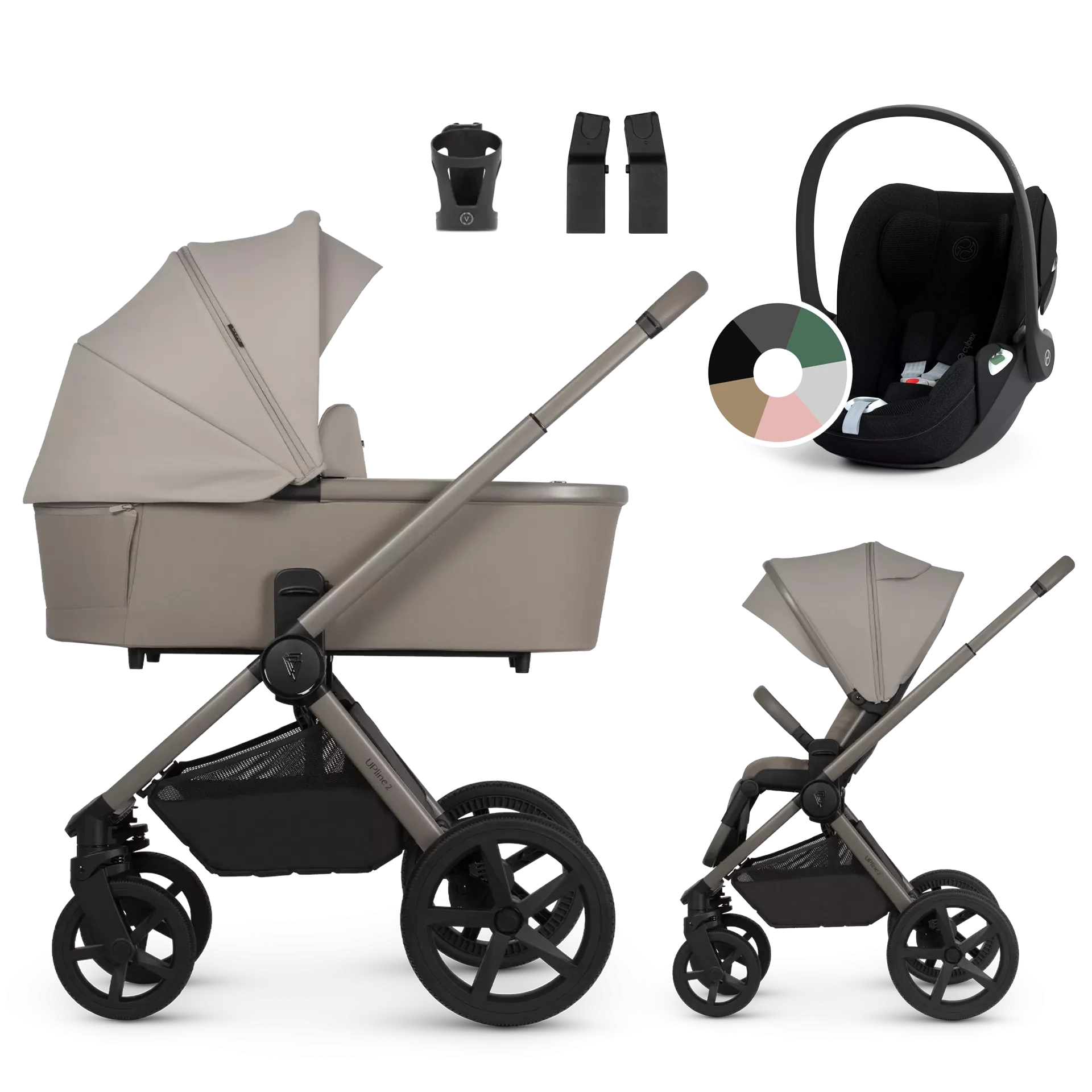 Venicci Upline 2 + Cybex Cloud T i-Size - wózek 3w1 | Taupe