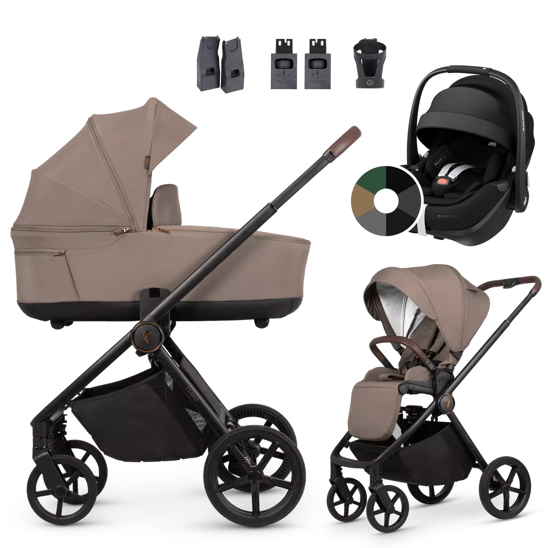 Venicci Claro + Maxi-Cosi Pebble 360 Pro2 +AKCESORIA - 3w1 | Almond