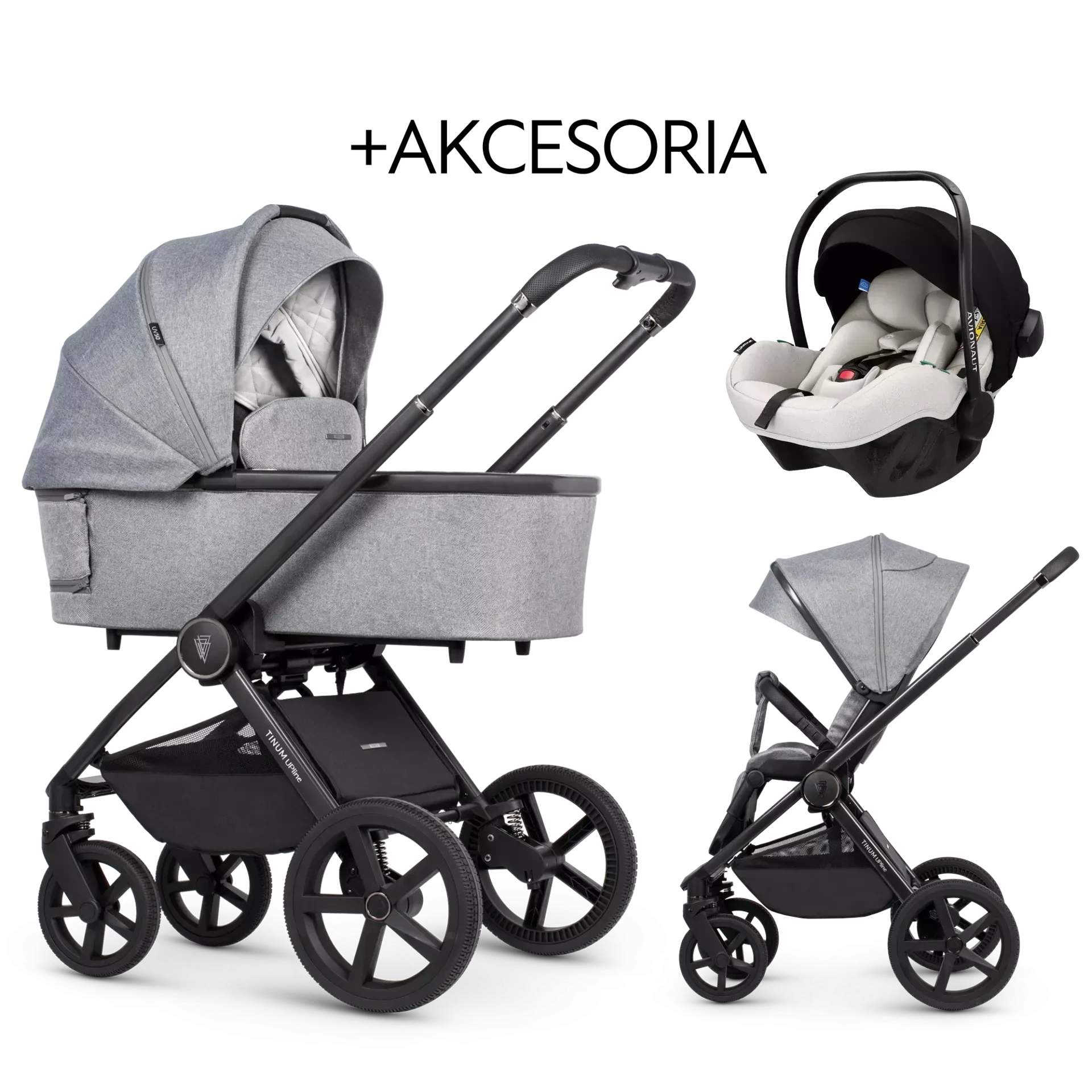 Venicci Tinum Upline + Avionaut Pixel Pro 2.0 C + AKCESORIA - 3w1 | Beige Pro.02 | Classic Grey