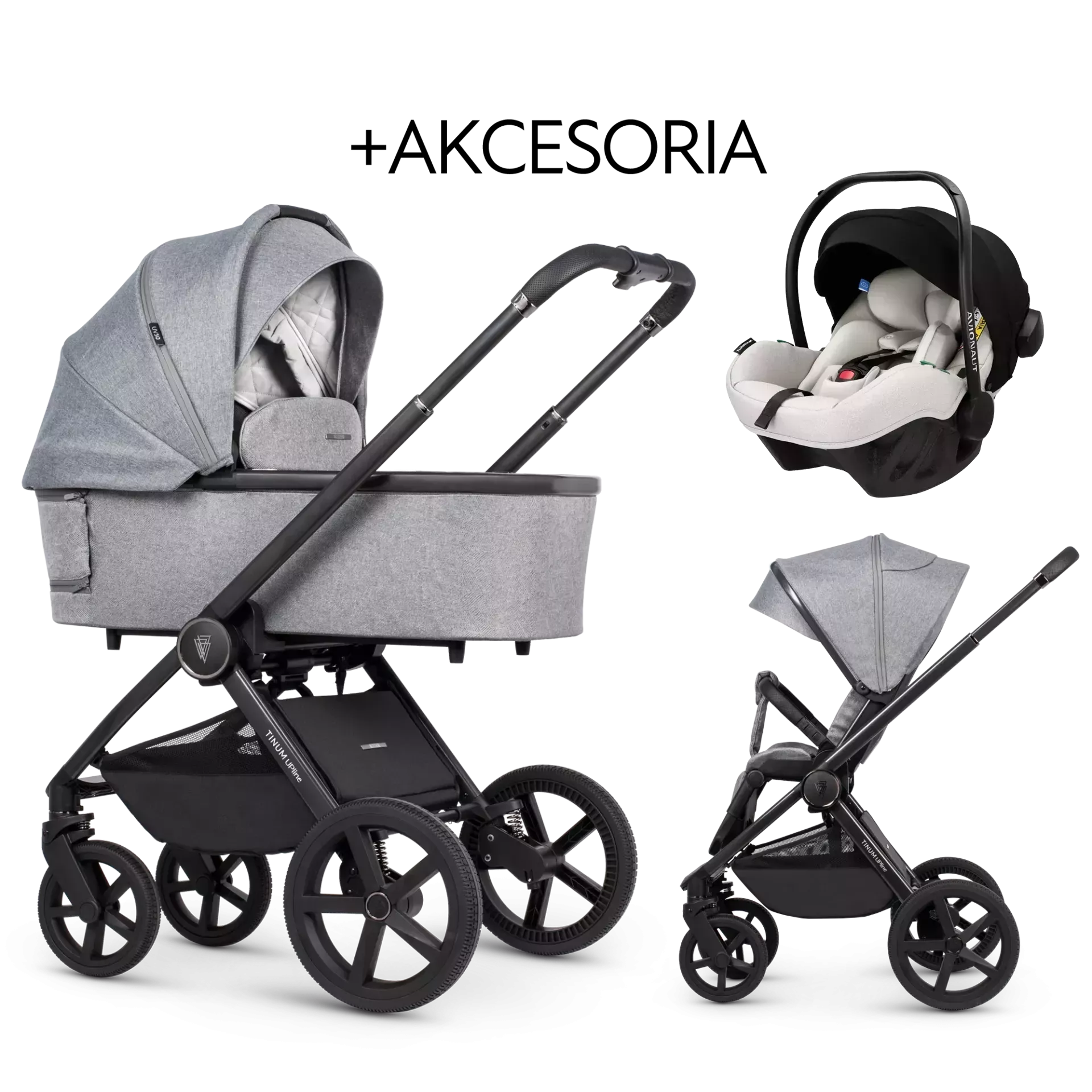Venicci Tinum Upline + Avionaut Pixel Pro 2.0 C + AKCESORIA - 3w1 | Beige Pro.02 | Classic Grey