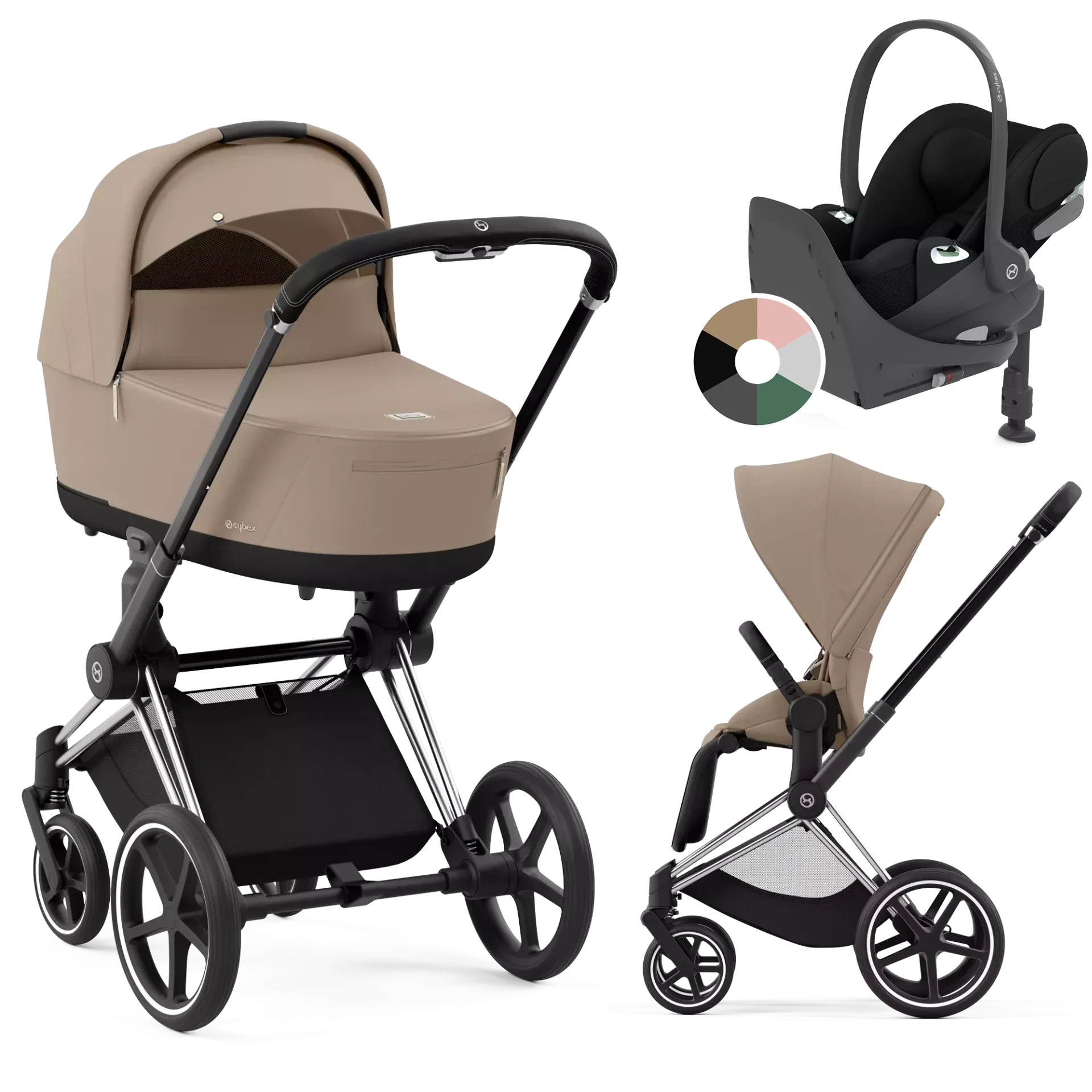 Cybex Priam 4.0 + Cybex Cloud T i-Size + baza T - 4w1 | Cozy Beige (Chrome Black Frame)