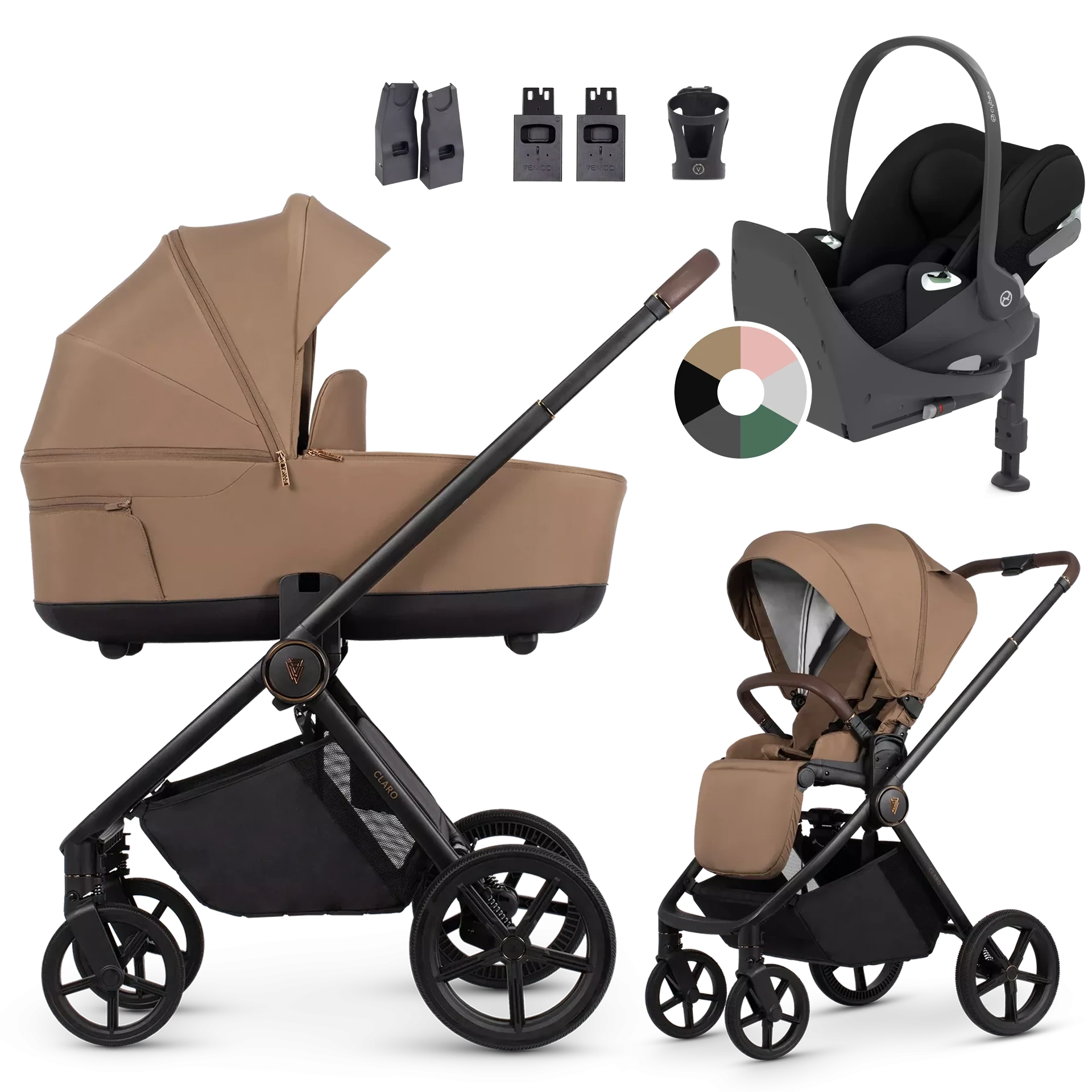 Venicci Claro + Cybex Cloud T + baza T +AKCESORIA - 4w1 | Caramel
